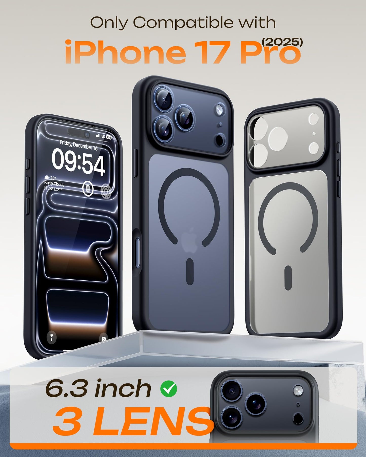 TOCOL for 17 Pro Case, Full Camera Protection, Drop Protection, Built-in Magnetic Ring, Translucent Matte Phone Case for 17 Pro 6.3 inch (Space Black)