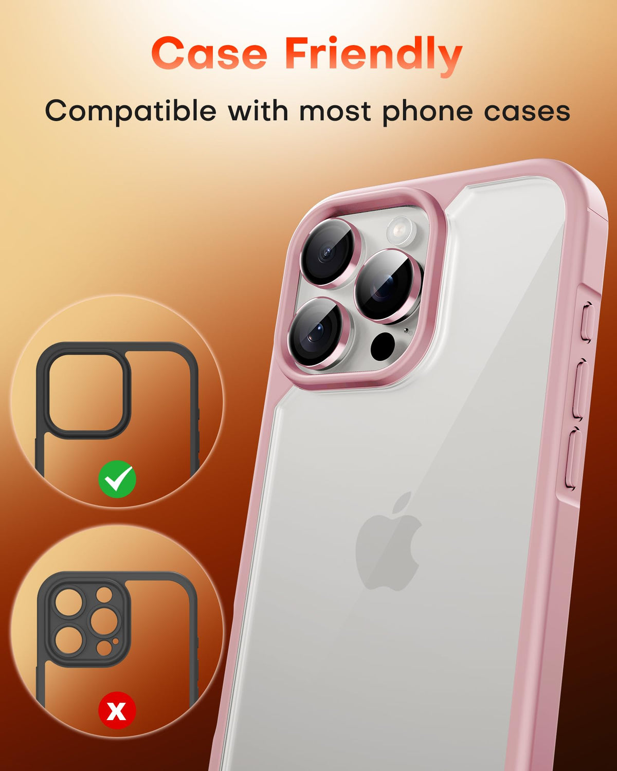 TOCOL for iPhone 15 Pro Max Camera Lens Protector/iPhone 15 Pro Camera Lens Protector Tempered Glass HD Individual Scratch Resistant Cover Accessories Case Friendly 2 Pack（Pink）