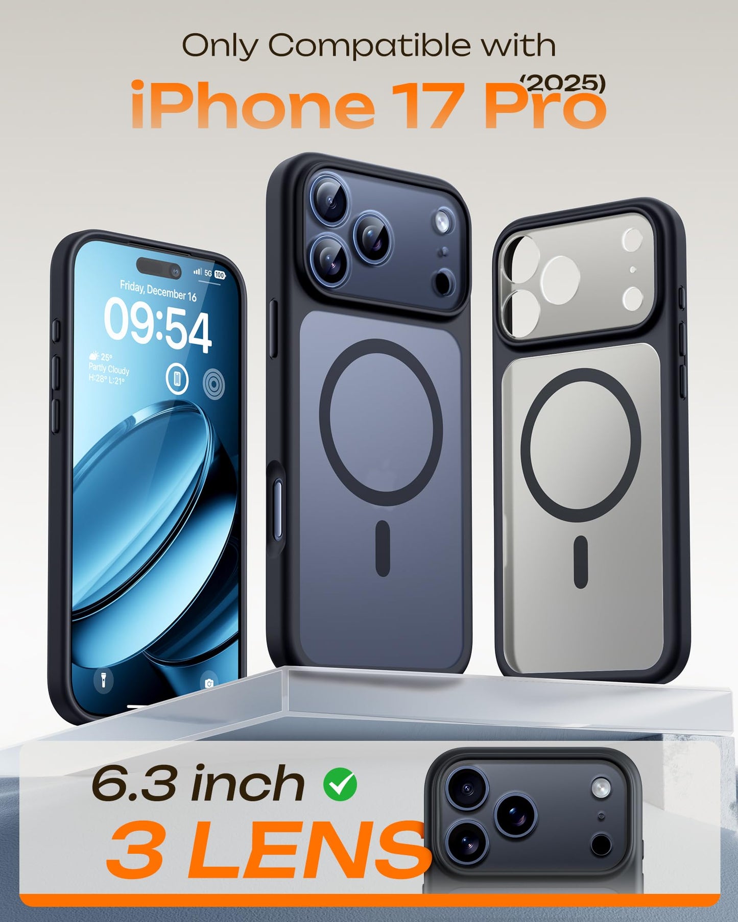 TOCOL for iPhone 17 Pro Case, Compatible with MagSafe, Black