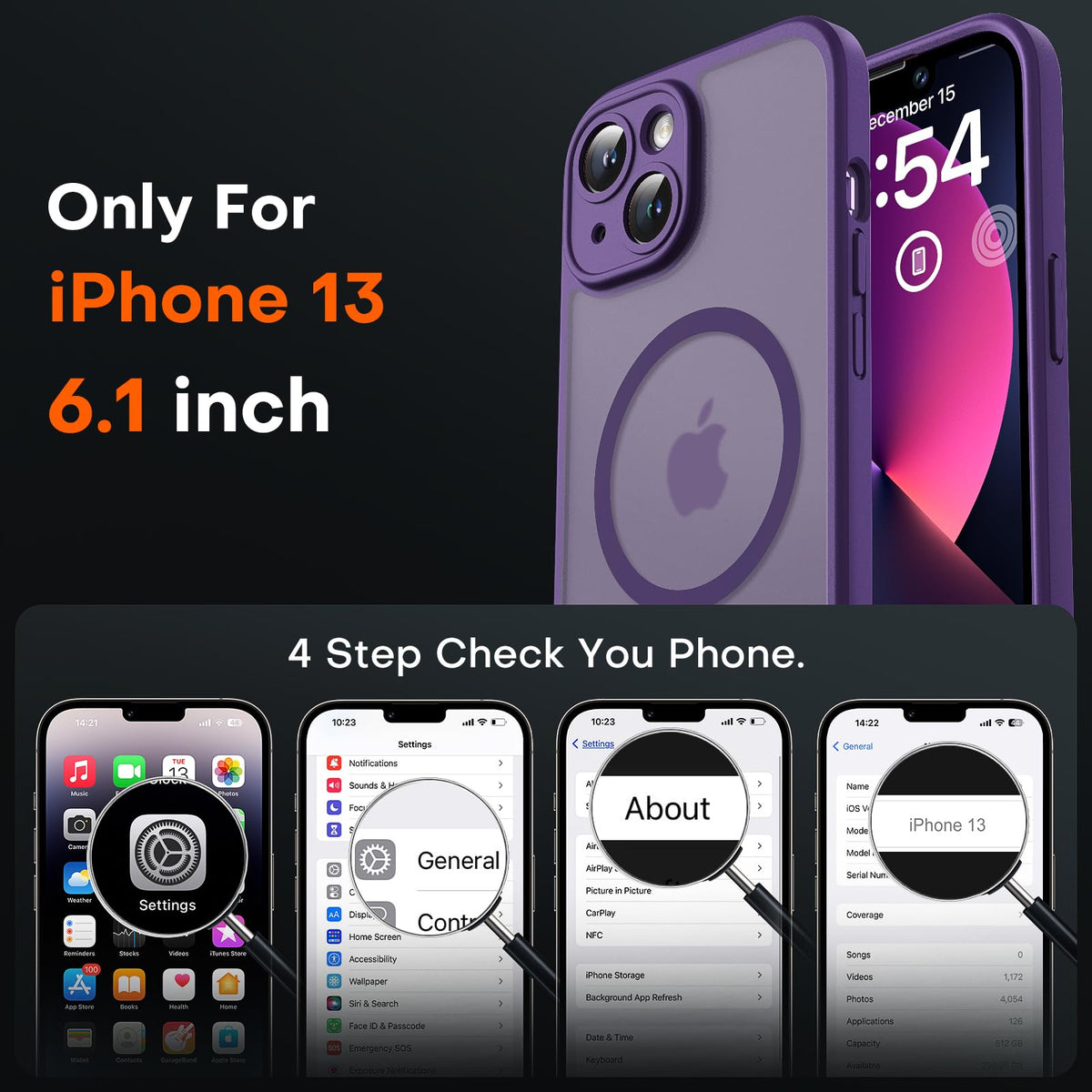 TOCOL for iPhone 13 Case, Compatible with MagSafe, Midnight Purple