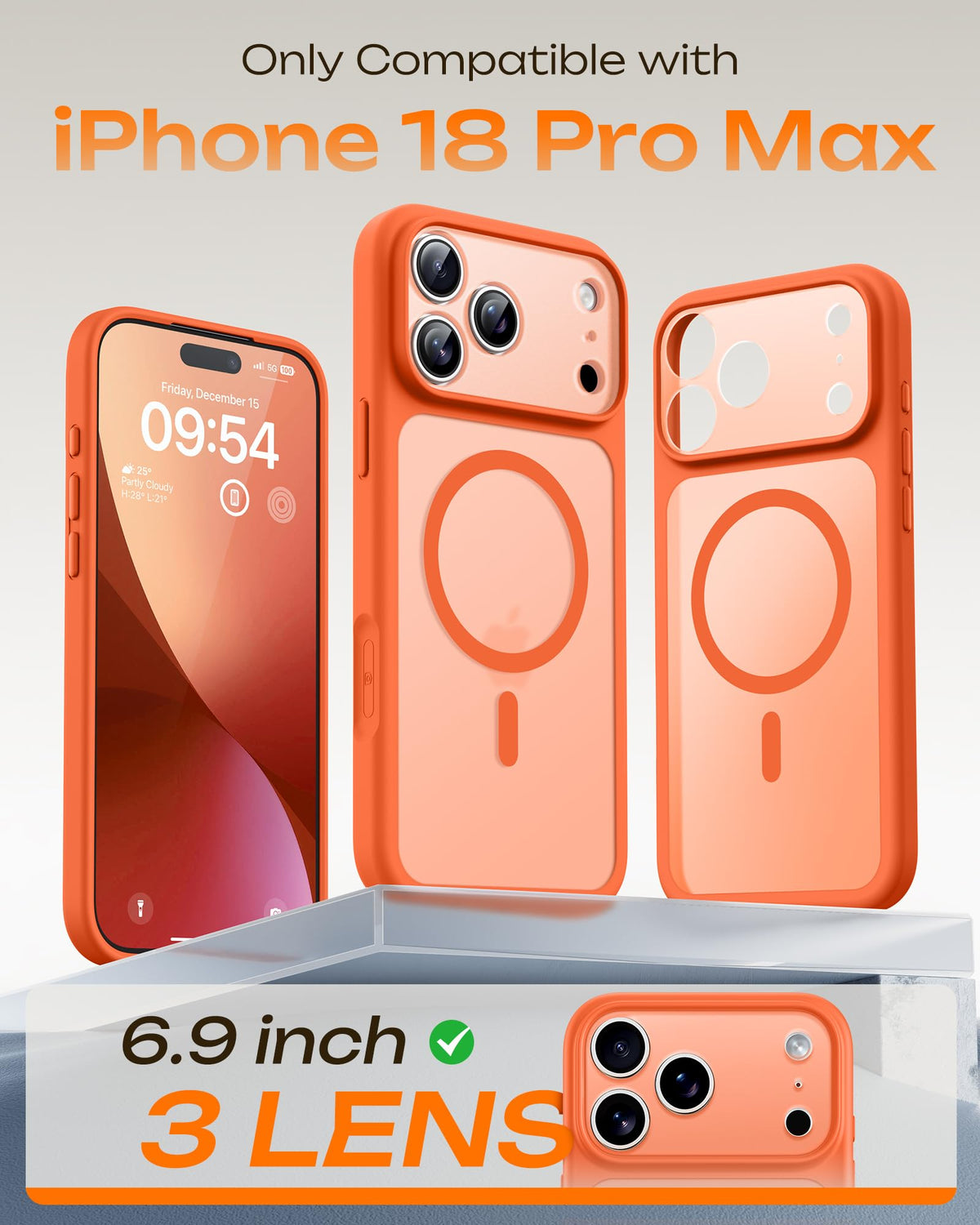 TOCOL for iPhone 18 Pro Max Case, Compatible with MagSafe, Orange