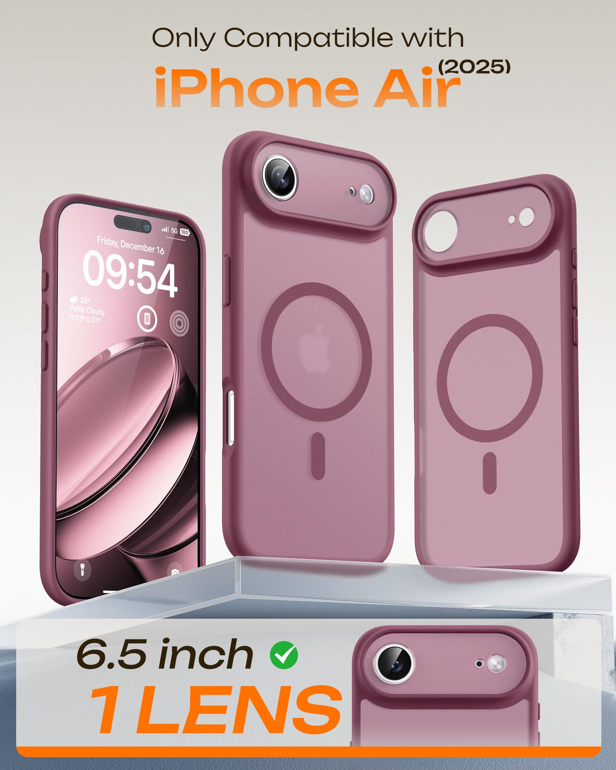 TOCOL for iPhone Air Case, Compatible with MagSafe, Plum