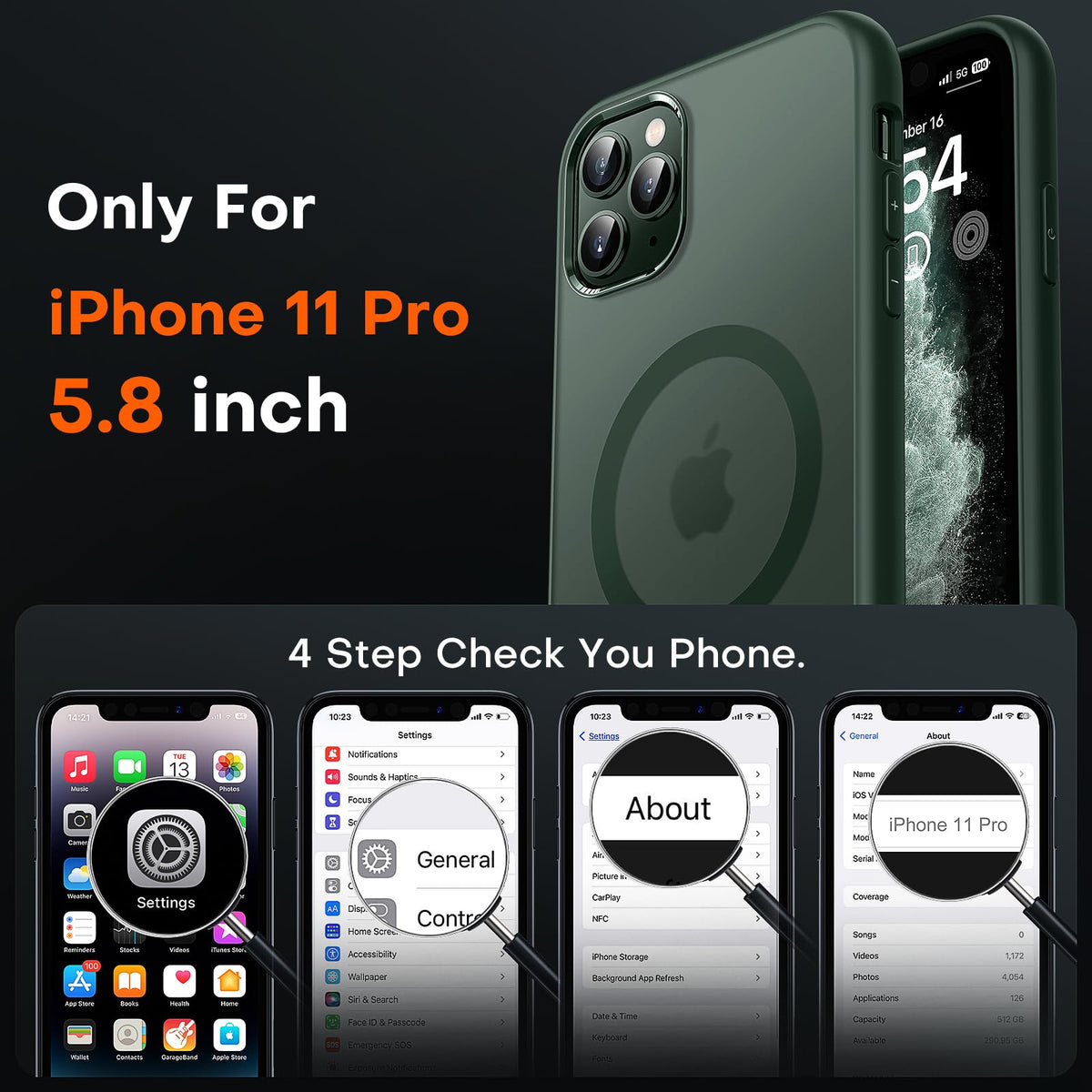 TOCOL For iPhone 11 Pro Case for Magsafe, Shockproof, Anti-Fingerprint, Scratch-Resistant, Translucent Back, Non-Slip, Matt, Magnetic Mobile Phone Case for iPhone 11 Pro, Alpine Green