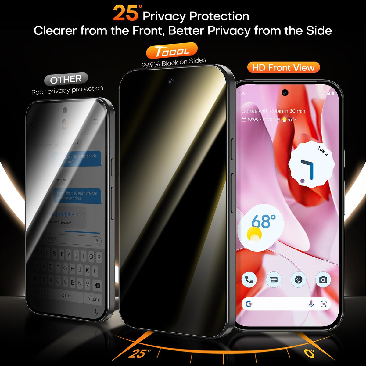 TOCOL for Pixel 9 Pro Privacy Screen Protector