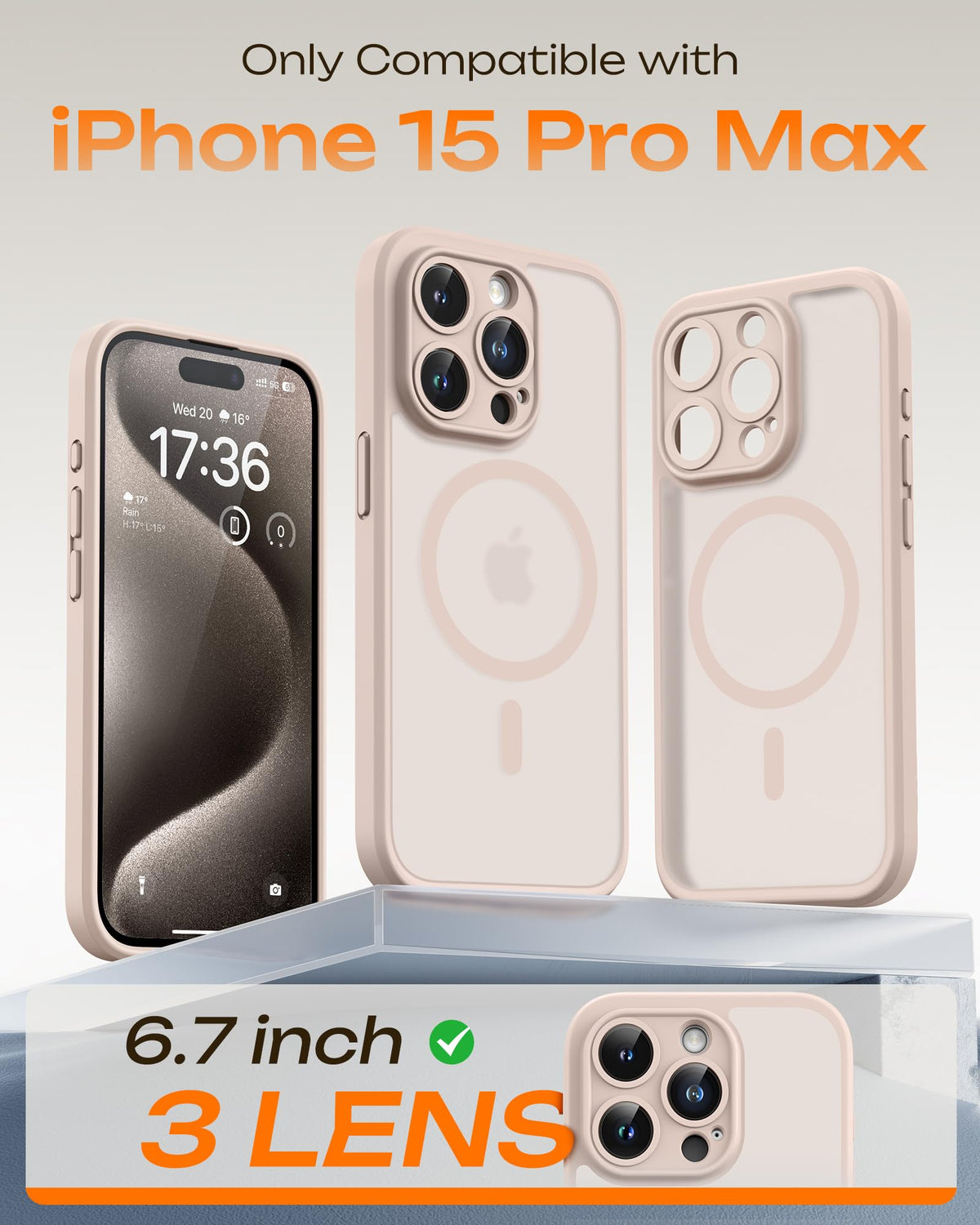 TOCOL Magnetic for iPhone 15 Pro Max Case, Upgraded Full Camera Protection, Compatible with Magsafe, Drop Protection, Translucent Matte Back Bumper Phone Cover 6.7-Inch（Desert）