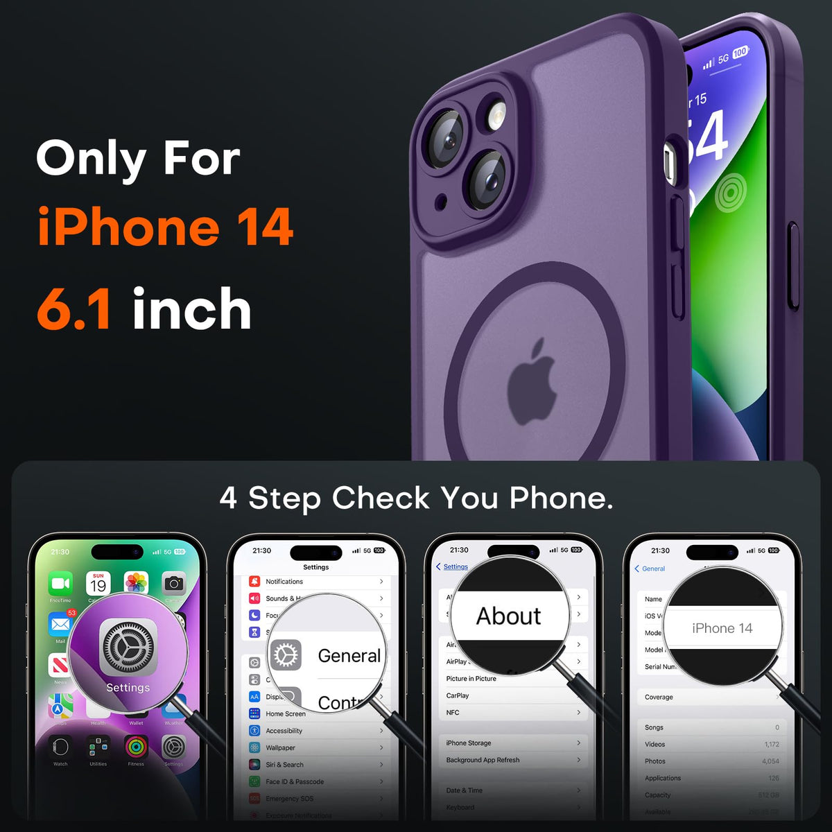 TOCOL for iPhone 14 Case, Compatible with MagSafe, Midnight Purple