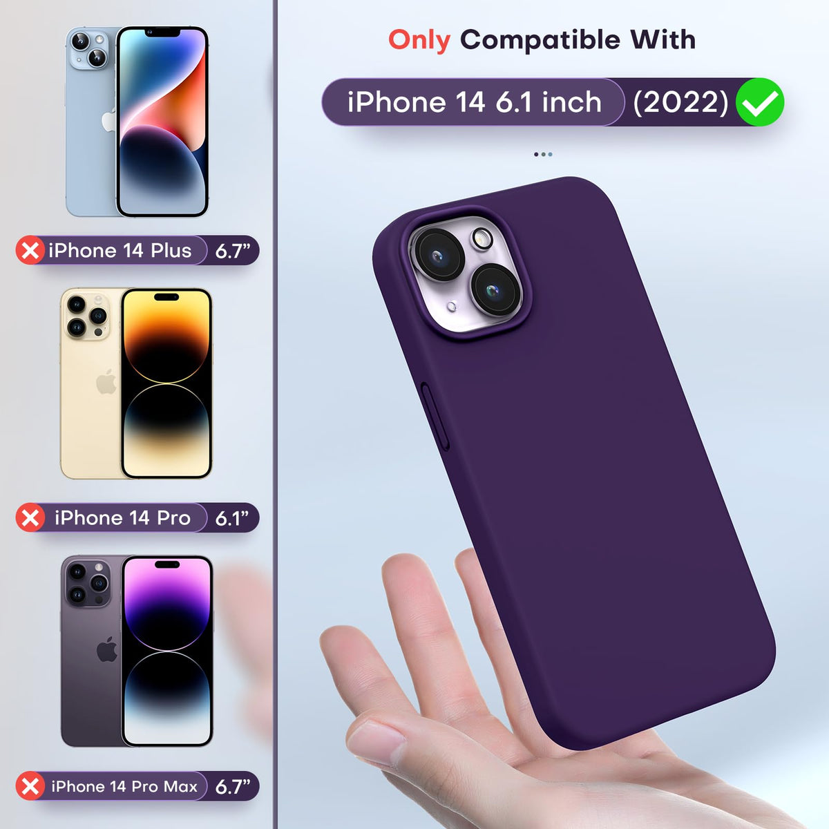 TOCOL for iPhone 14 Case, Slim Silicone Case for 14 6.1 Inch, Precise Fit, Anti-Slip, Drop Protection, Midnight Purple