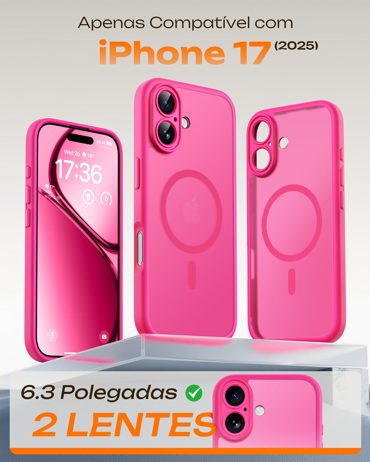 TOCOL for iPhone 17 Case, Compatible with MagSafe, Hot Pink