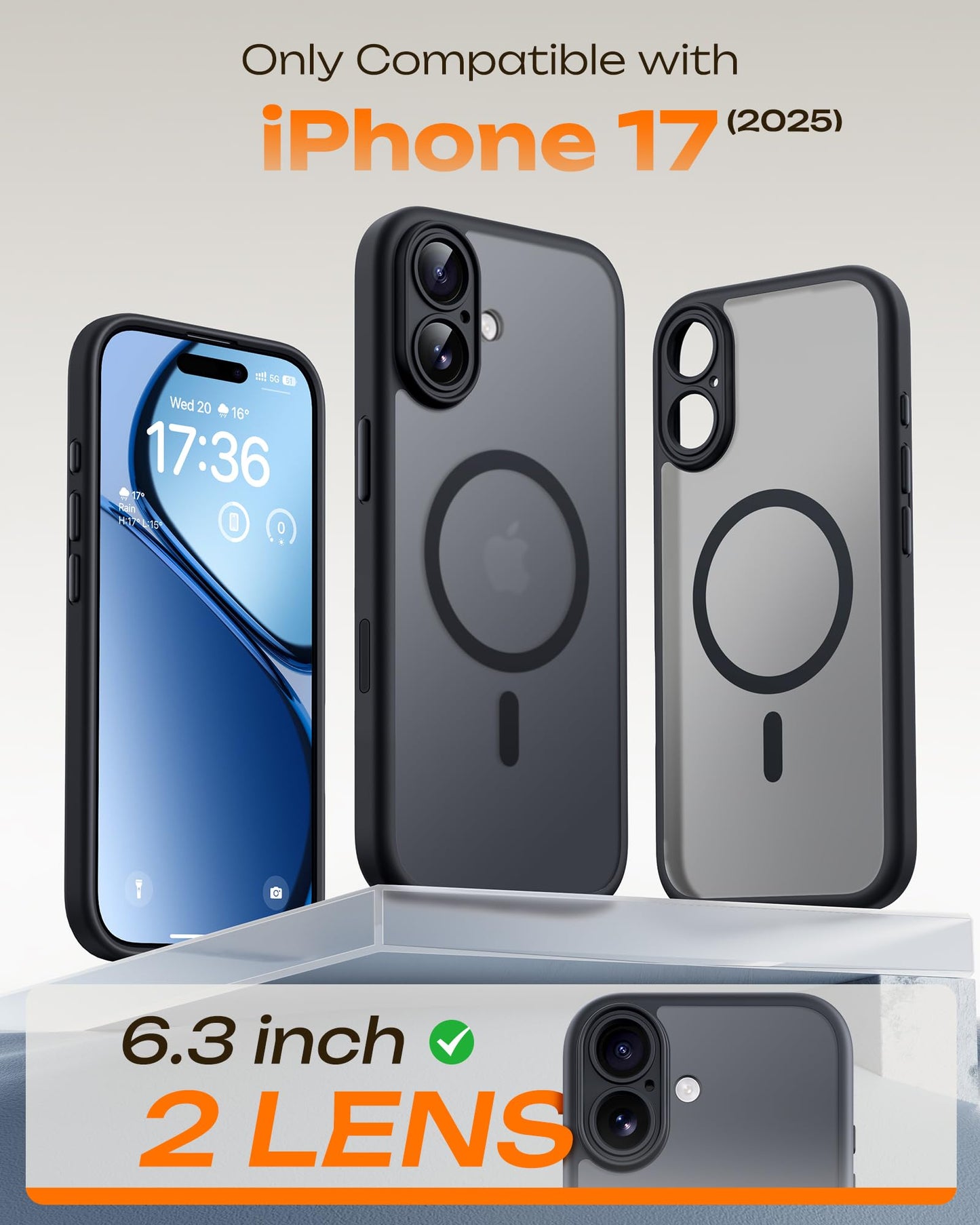 TOCOL for iPhone 17 Case with Camera Control Capture Button, Compatible with Magsafe Charger, Built-in Magnetic Ring, Translucent Matte Phone Case for iPhone 17 6.3 inch (Key Black)