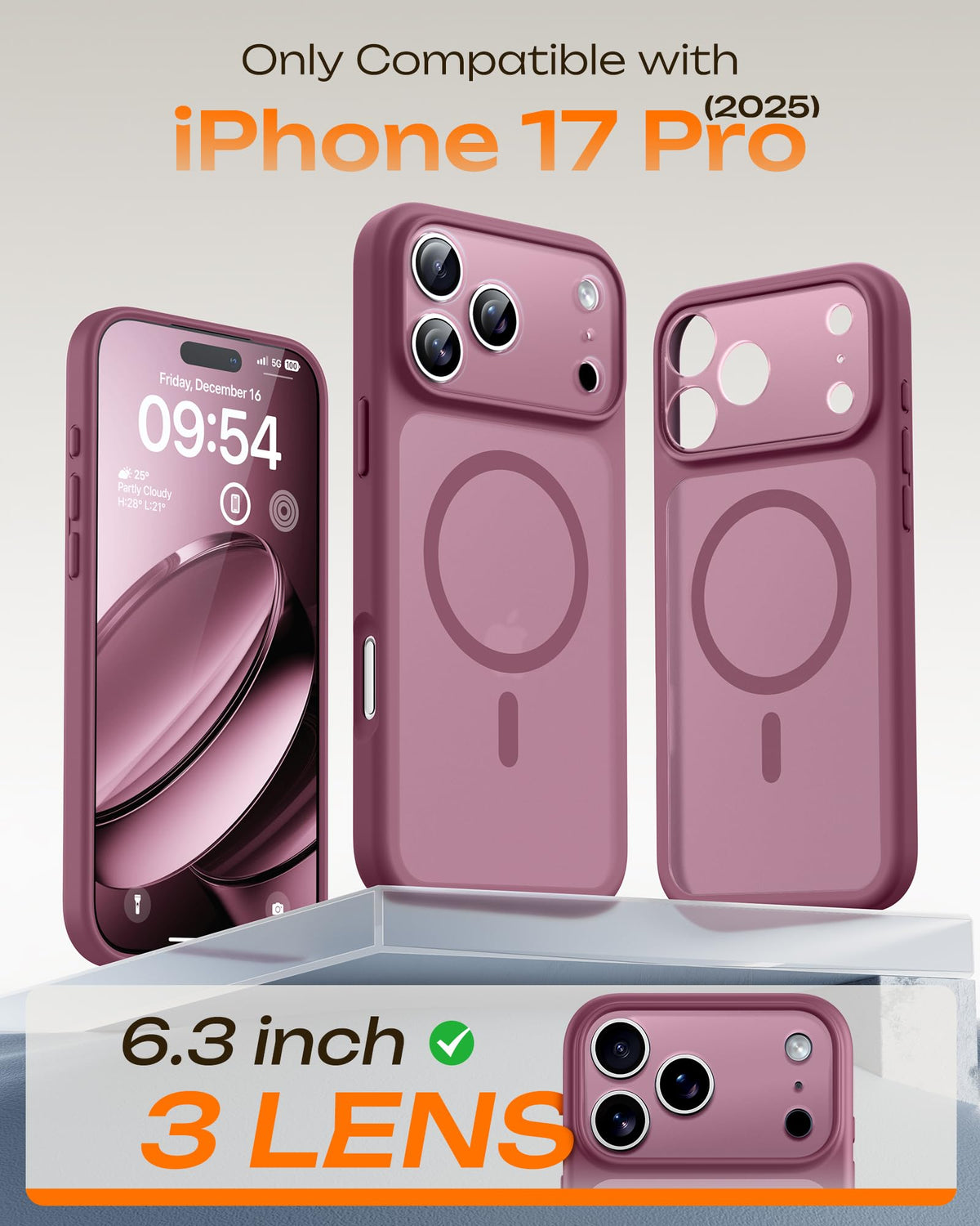 TOCOL for iPhone 17 Pro Case, Compatible with MagSafe, Plum