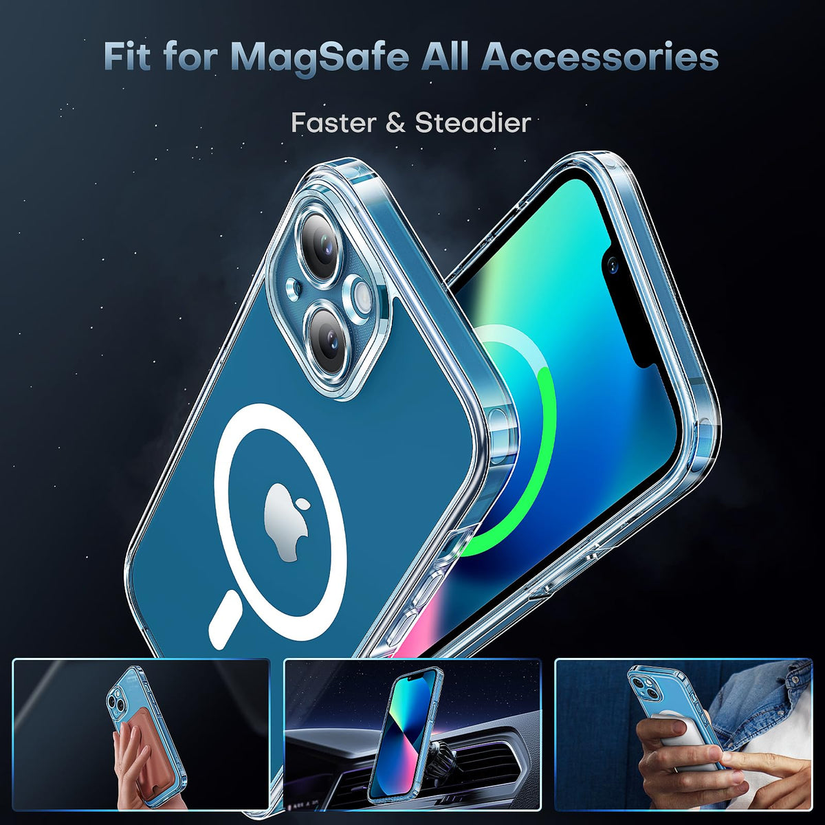 TOCOL Clear Magnetic for iPhone 13 Case 6.1-Inch, Fit for MagSafe, Upgraded [Full Camera Protection], [Never Yellowing] Protective HD Hard Shockproof Slim Phone Cover (Clear)