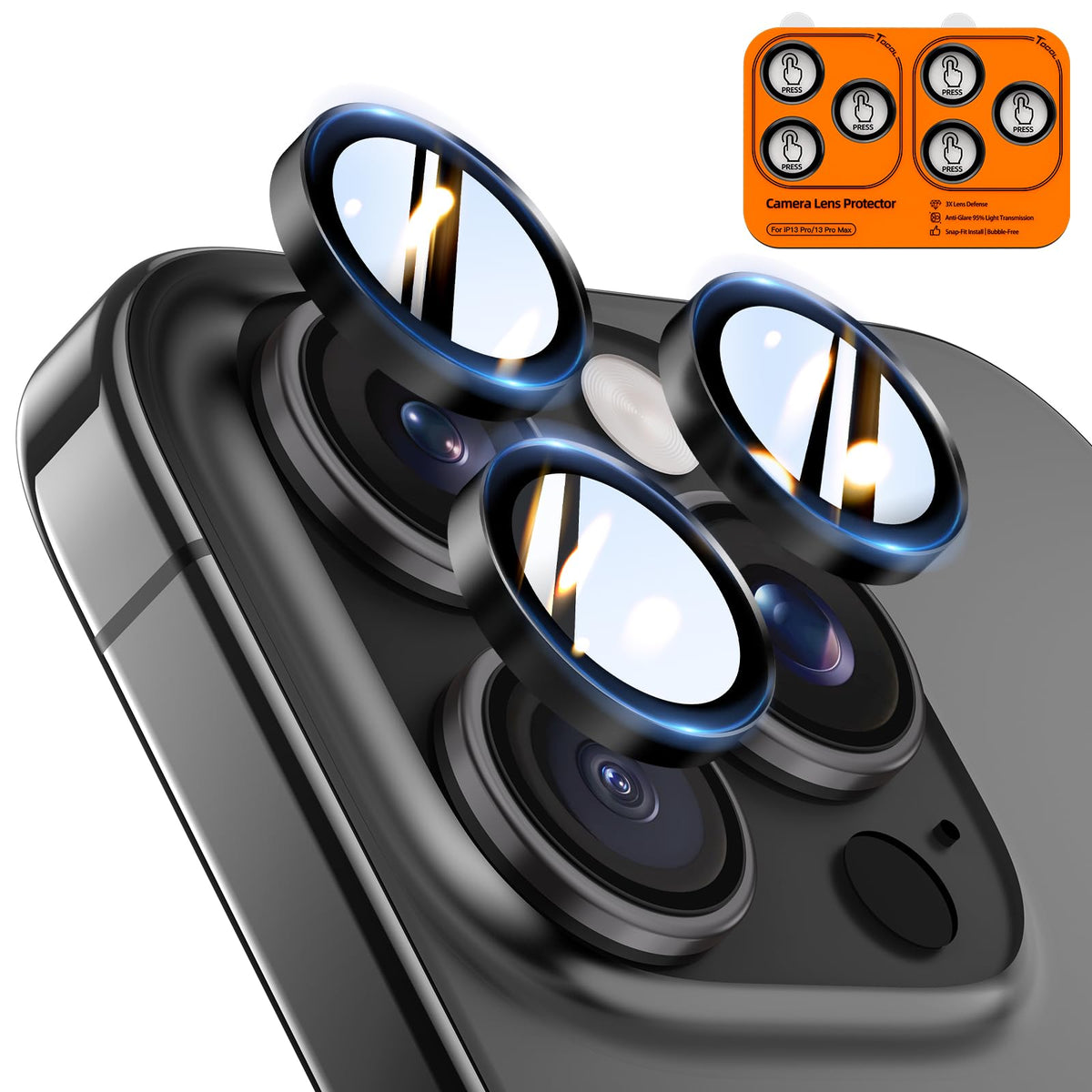 TOCOL Camera Lens Protector for iPhone 13 Pro Max/iPhone 13 Pro Tempered Glass HD Individual Scratch Resistant Camera Cover Accessories Case Friendly 2 Pack（Black）
