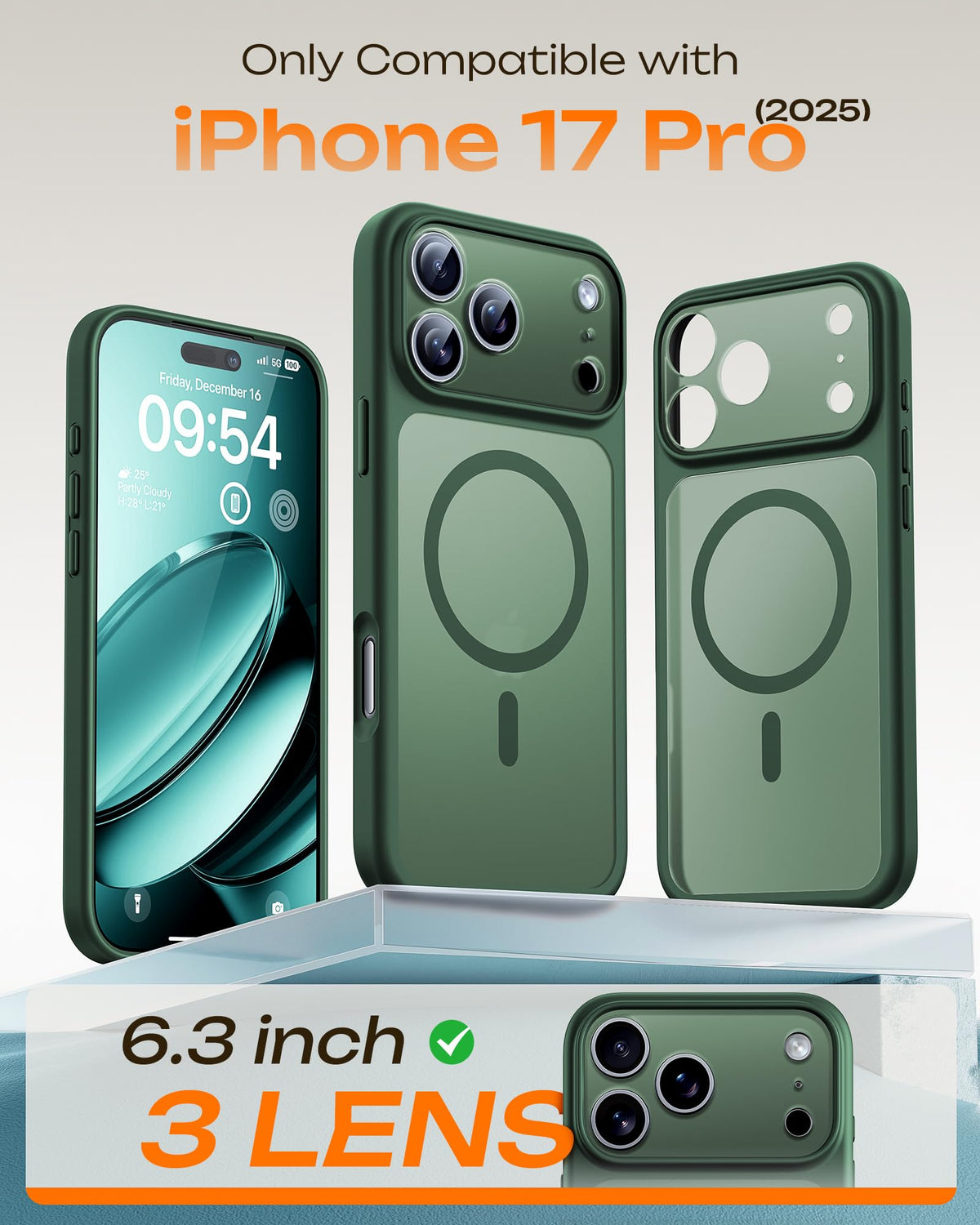 TOCOL for iPhone 17 Pro Case, Compatible with MagSafe, Alpine Green
