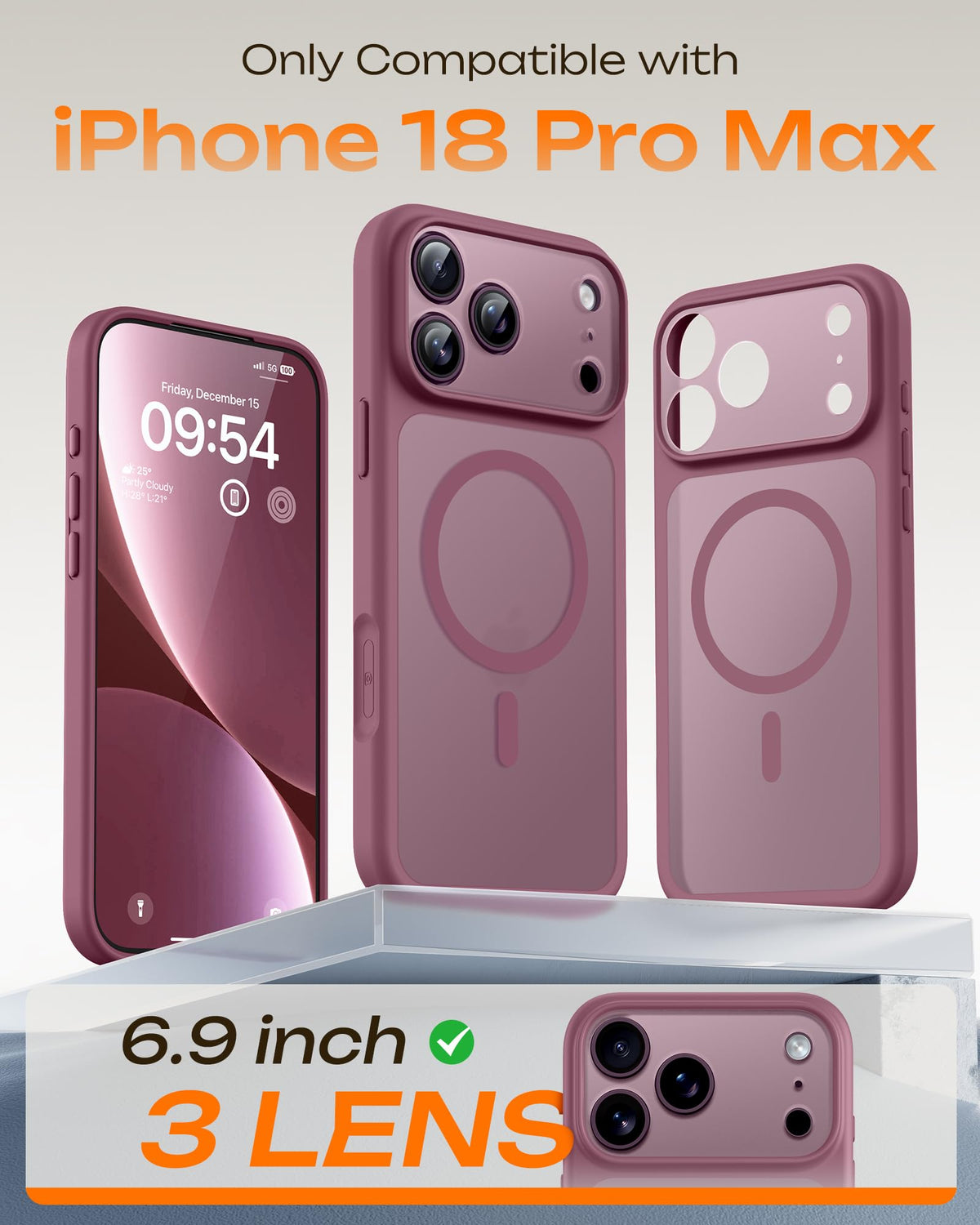 TOCOL for iPhone 18 Pro Max Case, Compatible with MagSafe, Plum