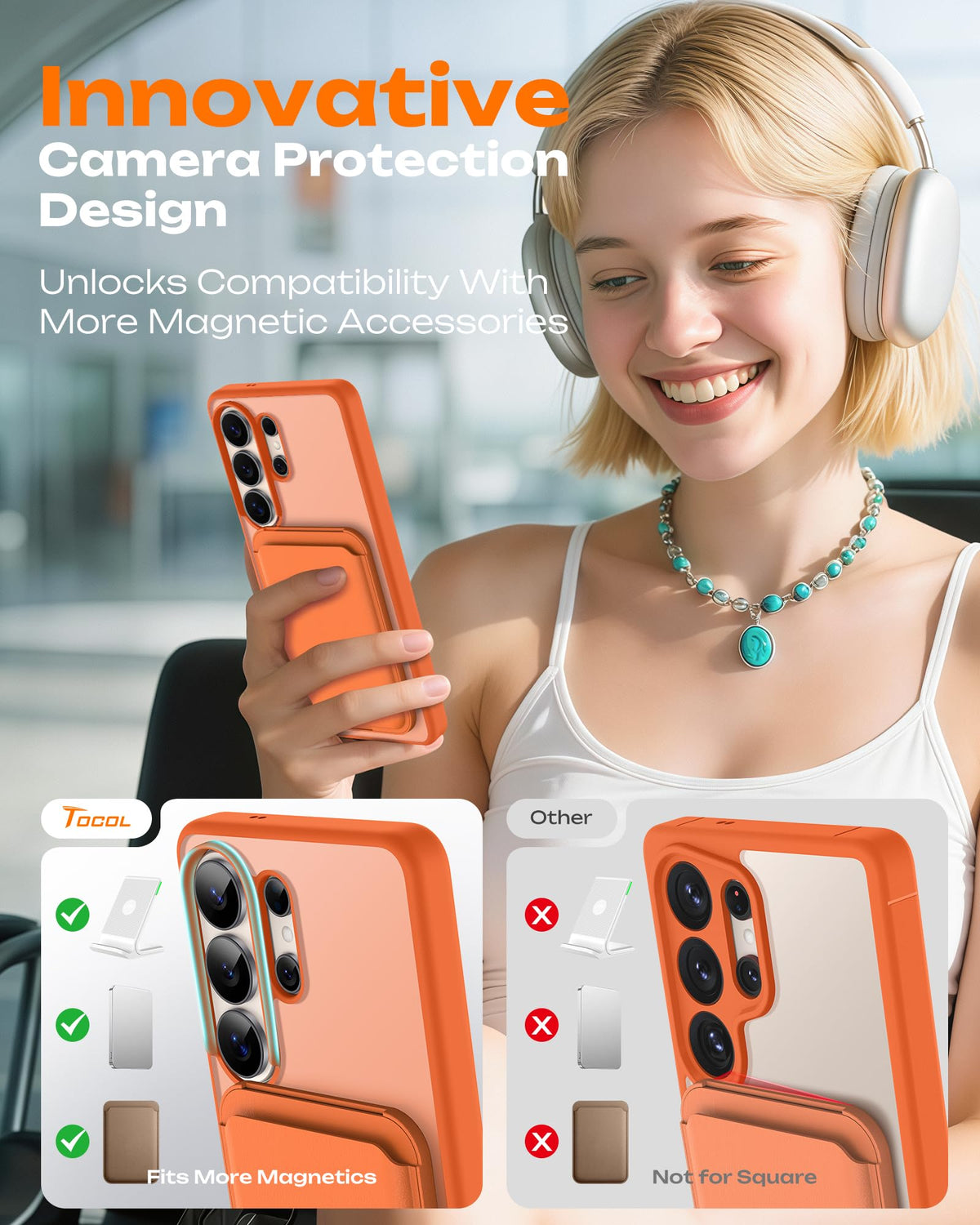 TOCOL for Samsung Galaxy S26 Ultra Case, Compatible with MagSafe, Orange