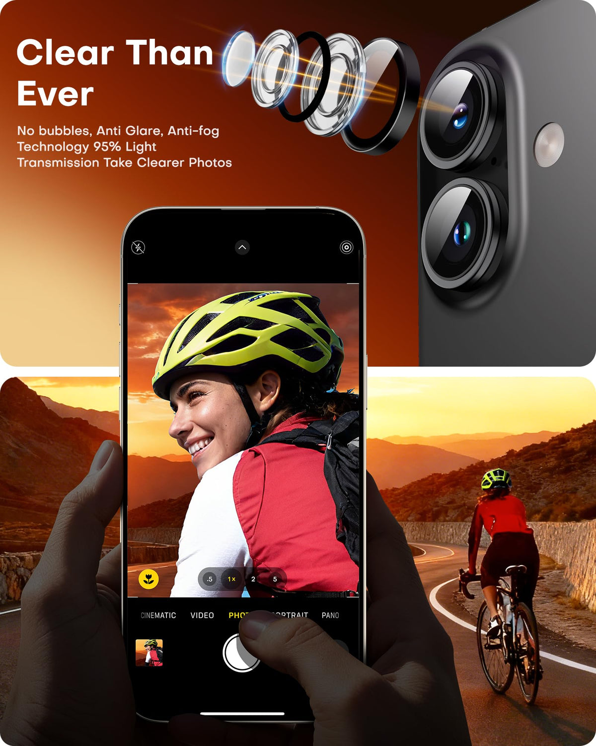 TOCOL Camera Lens Protector for iPhone 17 Tempered Glass HD Individual Scratch Resistant Camera Cover Accessories Case Friendly 2 Pack（Black）