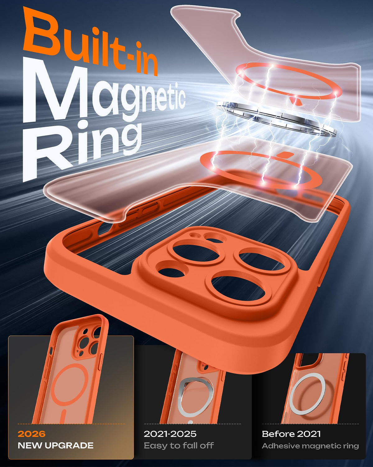 TOCOL for iPhone 14 Pro Case, Compatible with MagSafe, Orange