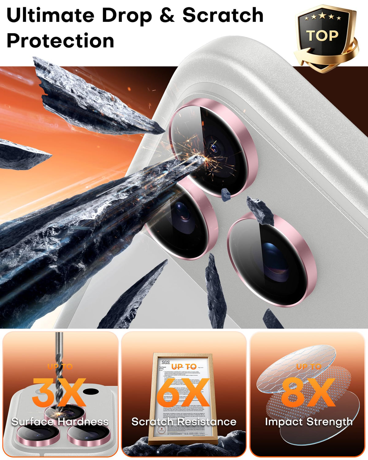 TOCOL Camera Lens Protector for iPhone 17 Pro Max/iPhone 17 Pro Tempered Glass HD Individual Scratch Resistant Camera Cover Accessories Case Friendly 2 Pack（Pink）