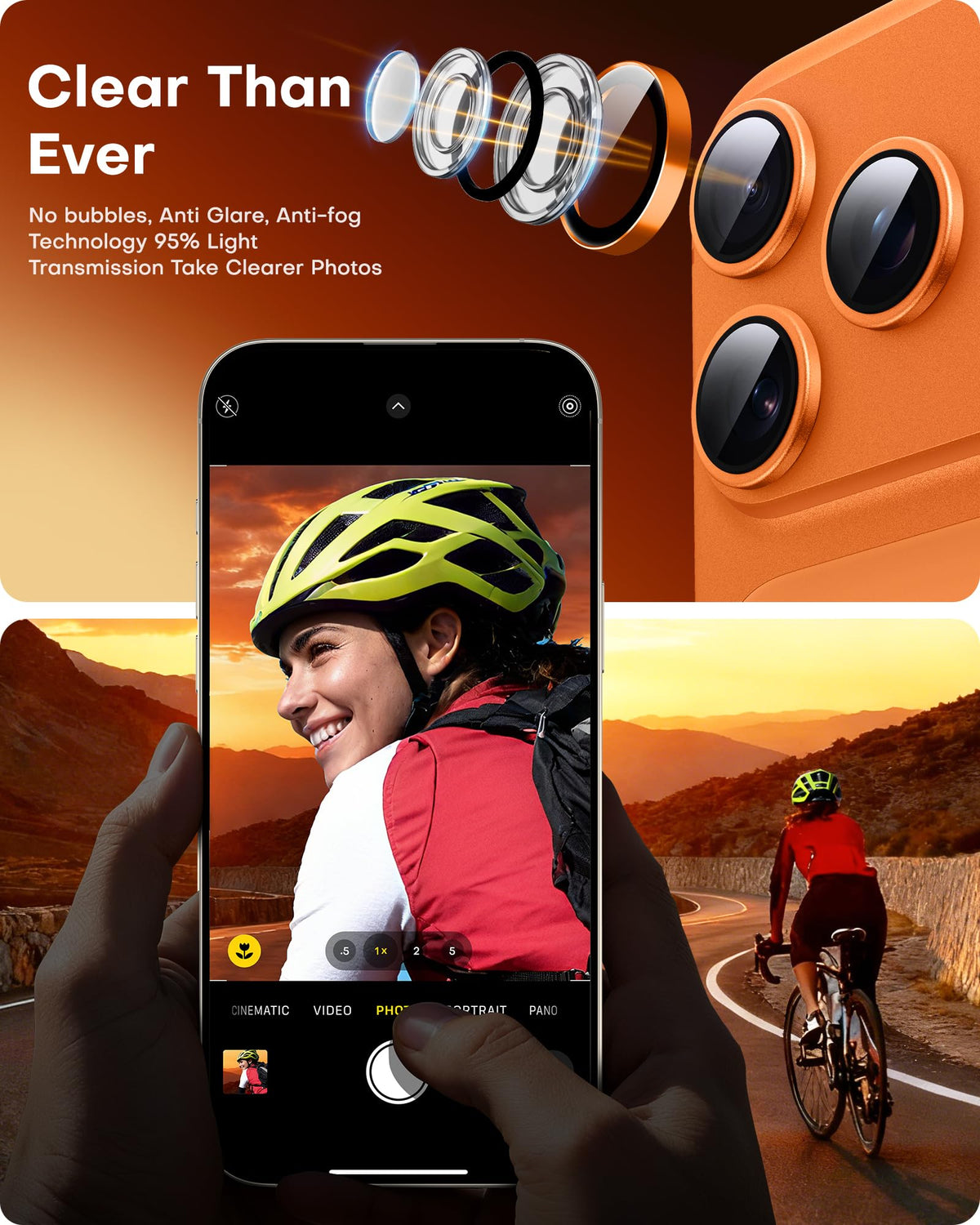 TOCOL Camera Lens Protector for iPhone 17 Pro Max/iPhone 17 Pro Tempered Glass HD Individual Scratch Resistant Camera Cover Accessories Case Friendly 2 Pack（Orange）