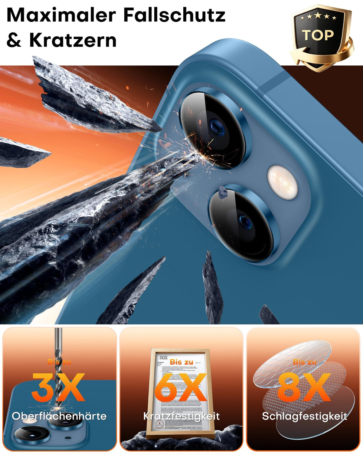 TOCOL Camera Lens Protector for iPhone 13 / iPhone 13 Mini Tempered Glass HD Individual Scratch Resistant Camera Cover Accessories Case Friendly 2 Pack（Dark Blue）