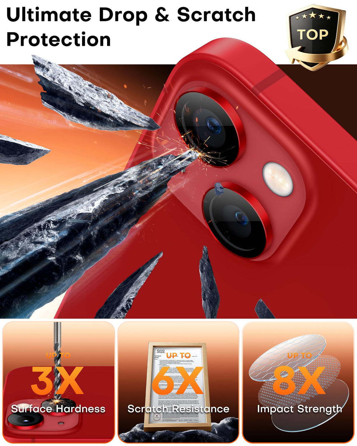 TOCOL Camera Lens Protector for iPhone 13 / iPhone 13 Mini Tempered Glass HD Individual Scratch Resistant Camera Cover Accessories Case Friendly 2 Pack（Red）