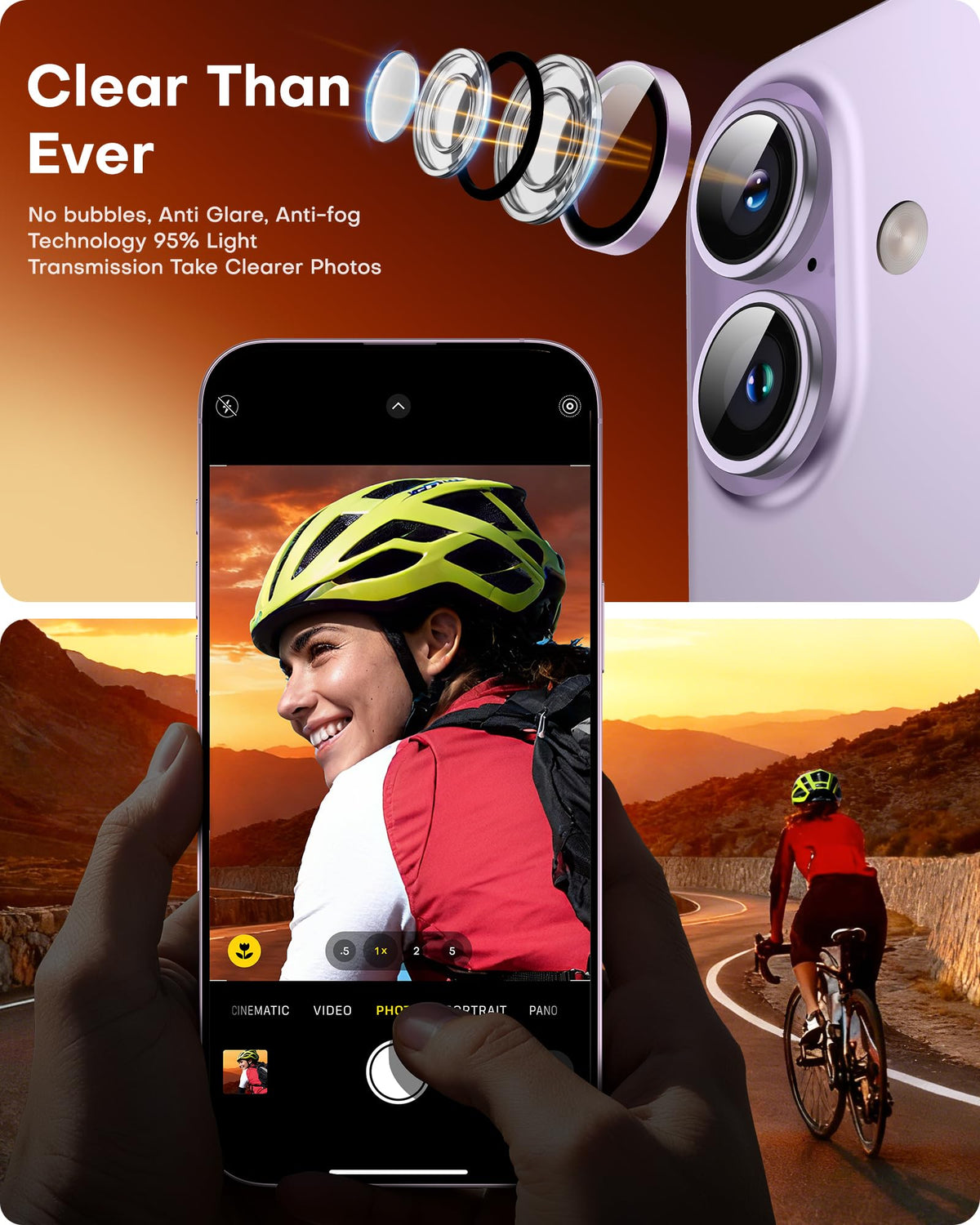 TOCOL Camera Lens Protector for iPhone 17 Tempered Glass HD Individual Scratch Resistant Camera Cover Accessories Case Friendly 2 Pack（Light Purple）