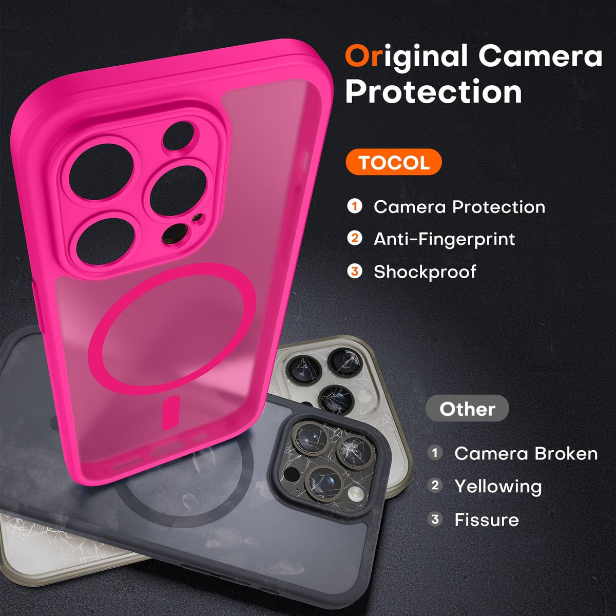 TOCOL for iPhone 15 Pro Max Case, Compatible with MagSafe, Hot Pink