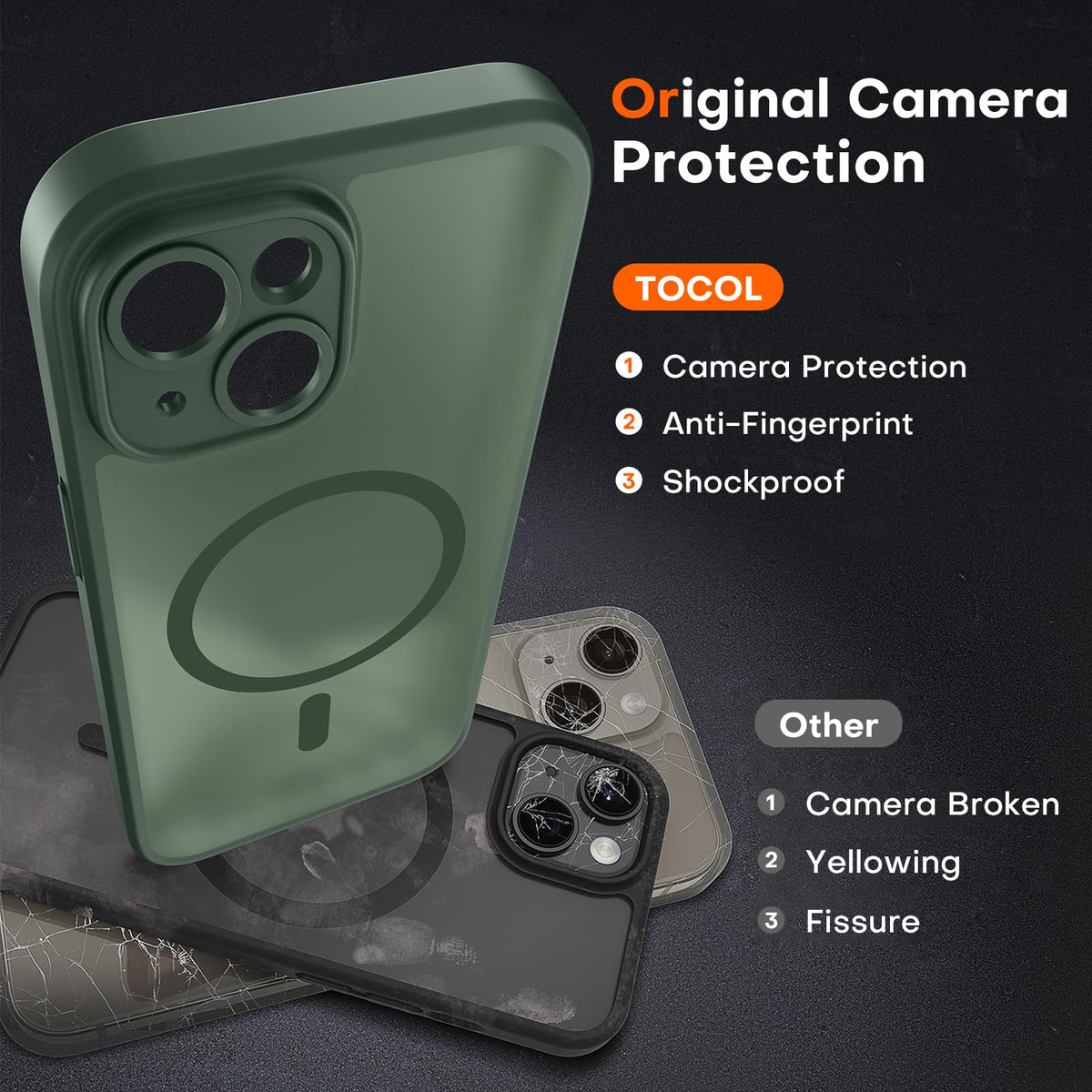 TOCOL for iPhone 14 Case, Compatible with MagSafe, Alpine Green