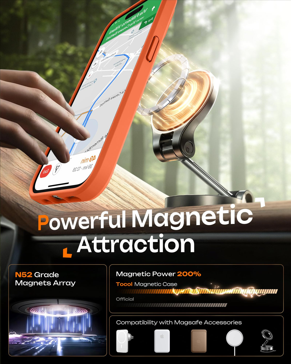 TOCOL for iPhone 14 Pro Max Case, Compatible with MagSafe, Orange