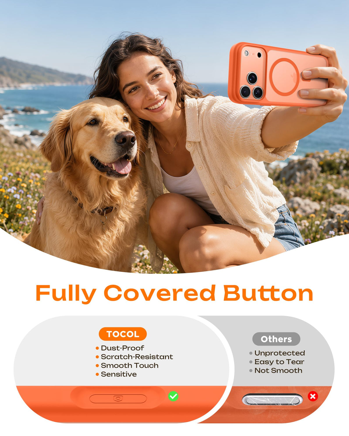 TOCOL for iPhone 18 Pro Case, Compatible with MagSafe, Orange
