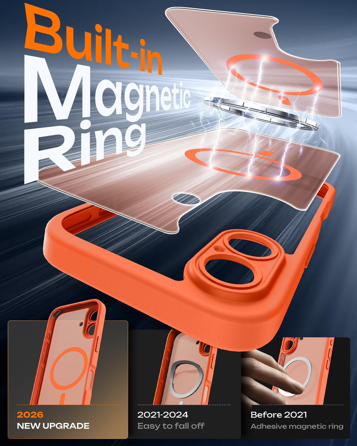 TOCOL for iPhone 16 Case, Compatible with MagSafe, Orange