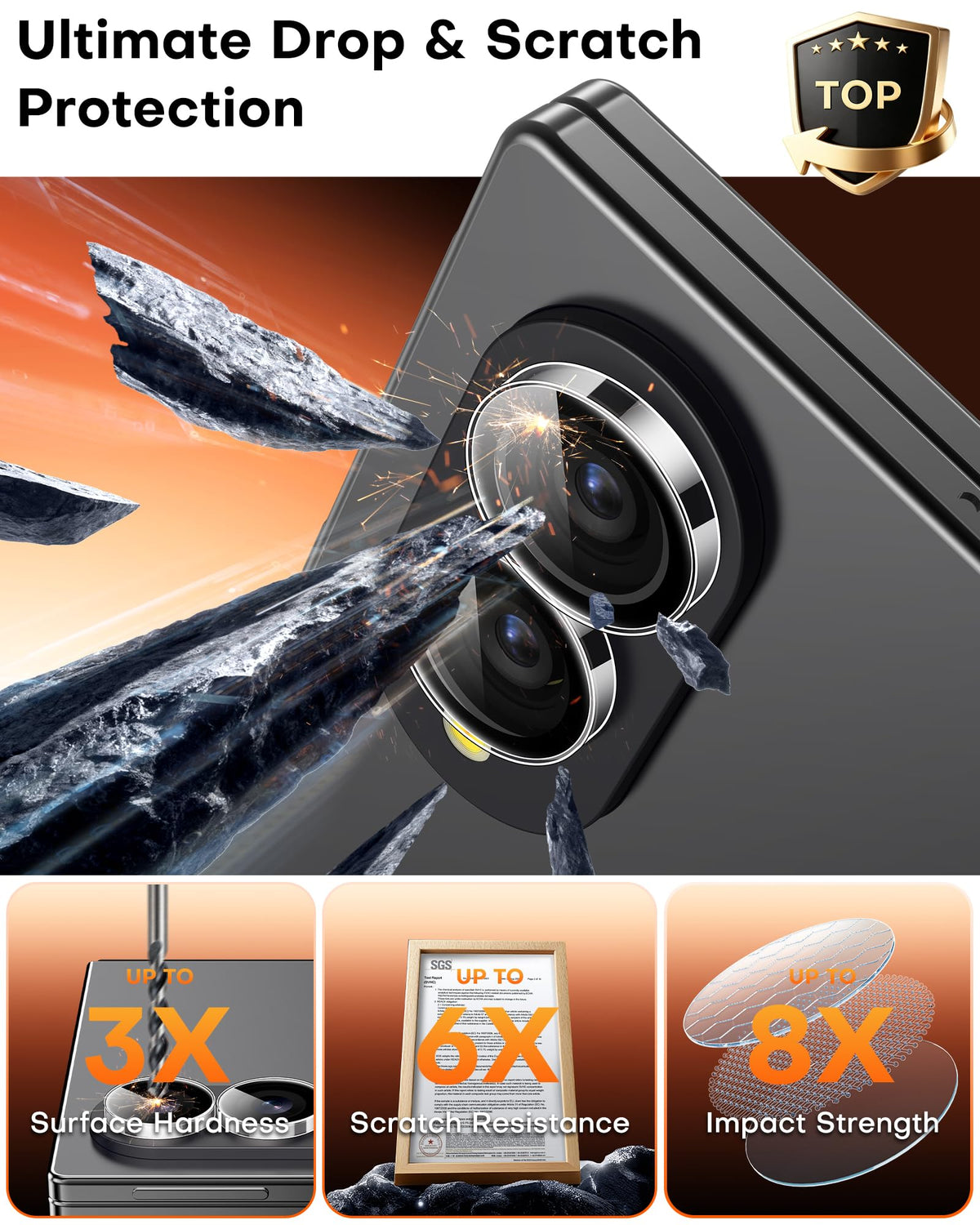 TOCOL for iPhone 14 Pro Max Camera Lens Protector/iPhone 14 Pro Camera Lens Protector Tempered Glass HD Individual Scratch Resistant Cover Accessories Case Friendly 2 Pack（Clear）