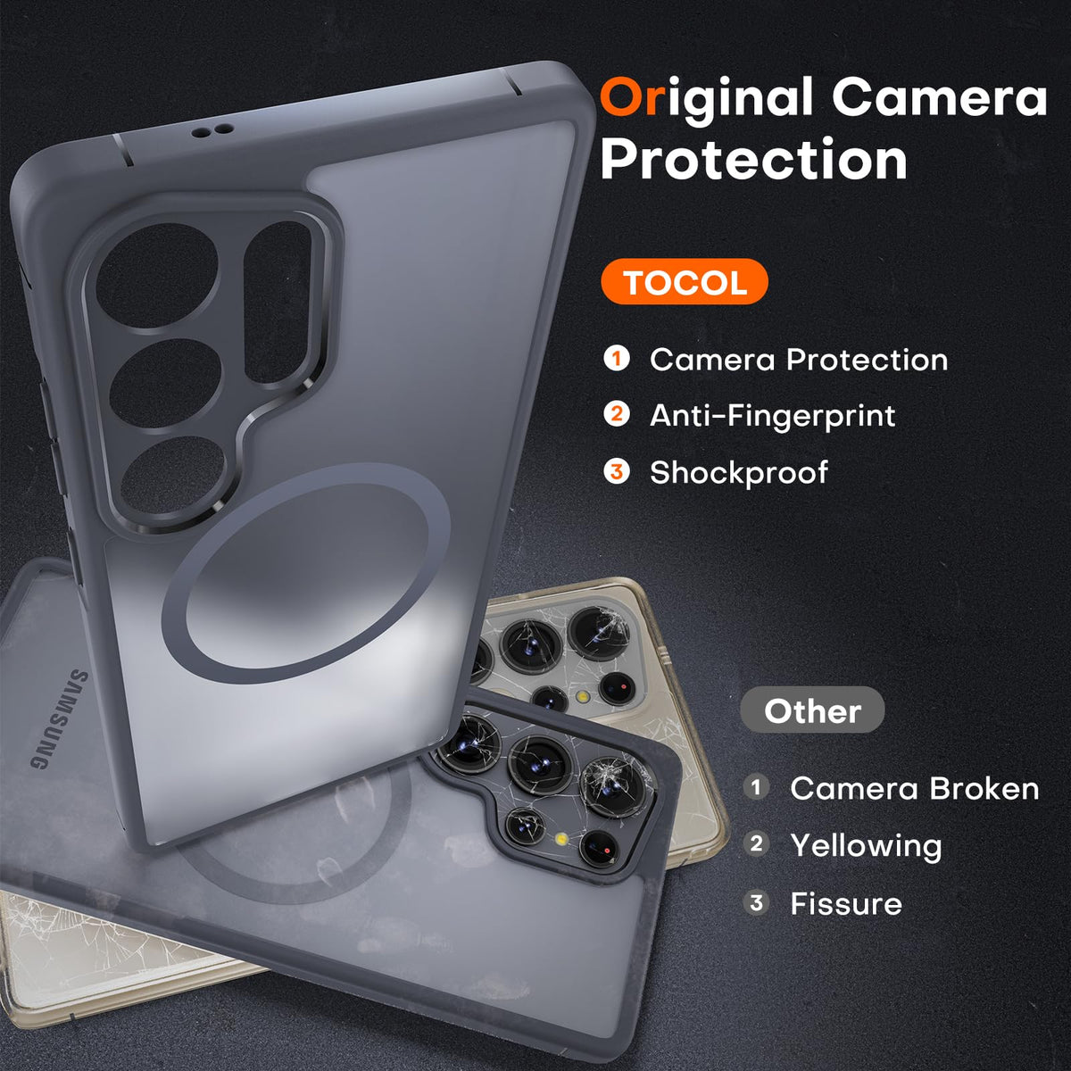 TOCOL for Samsung Galaxy S25 Ultra Case, Compatible with MagSafe, Black