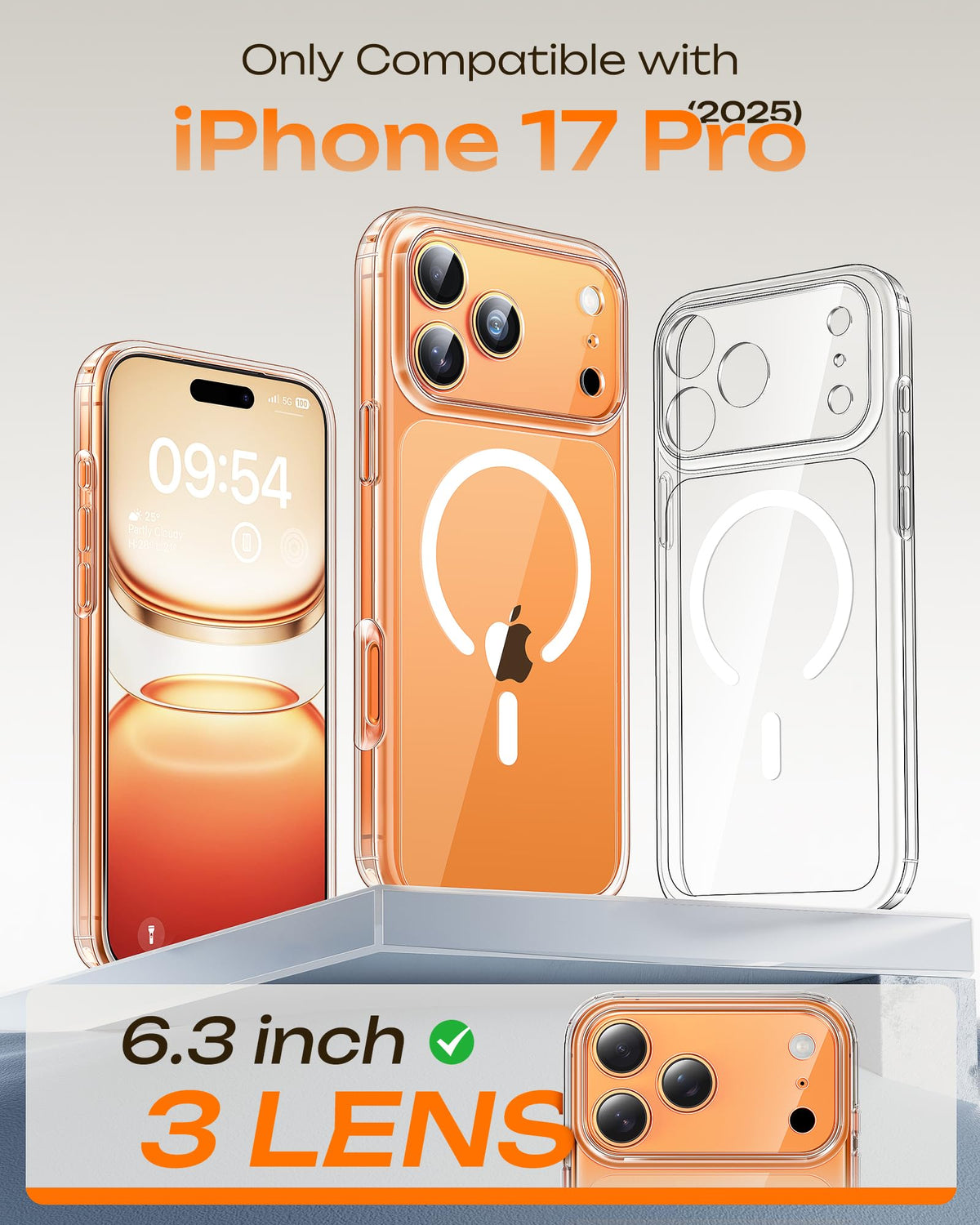 TOCOL for iPhone 17 Pro Case Clear, Upgraded Full Camera Protection, Compatible with Magsafe Charger, Shockproof Magnetic Phone Case for iPhone 17 Pro 6.3 inch, Anti-Yellowing (Clear)