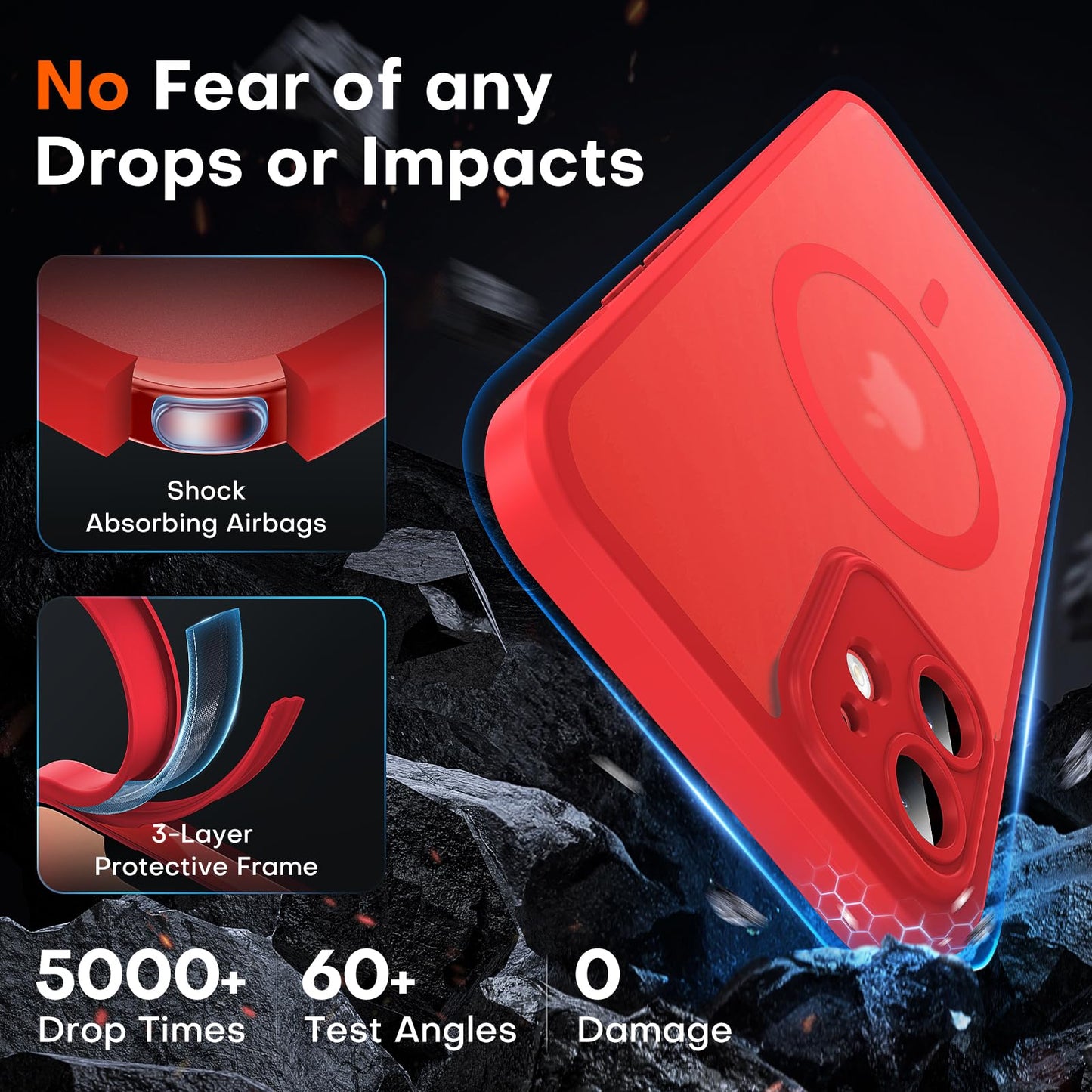 TOCOL for iPhone 12 Case, Full Camera Protection, Drop Protection, Compatible with Magsafe, Matte Phone Case for iPhone 12 6.1 inch (Red)