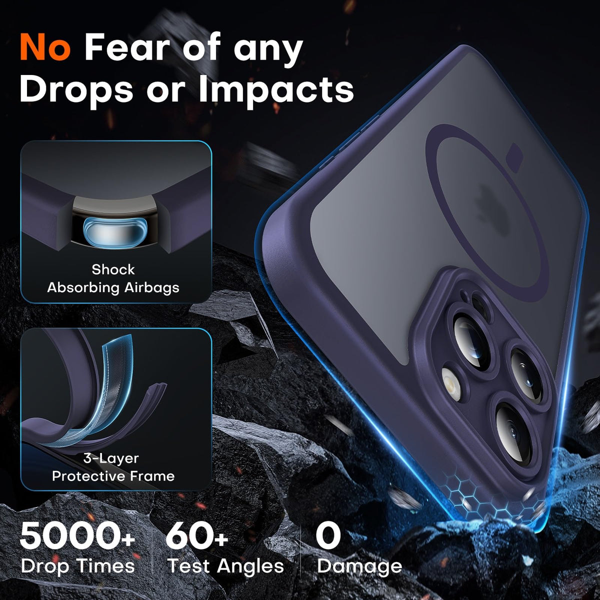 TOCOL Magnetic for iPhone 16 Pro Case 6.3-Inch, Fit for MagSafe, Upgraded [Full Camera Protection], [14FT Military Grade Drop Tested] Shockproof Translucent Matte Back Phone Cover (Midnight Purple)