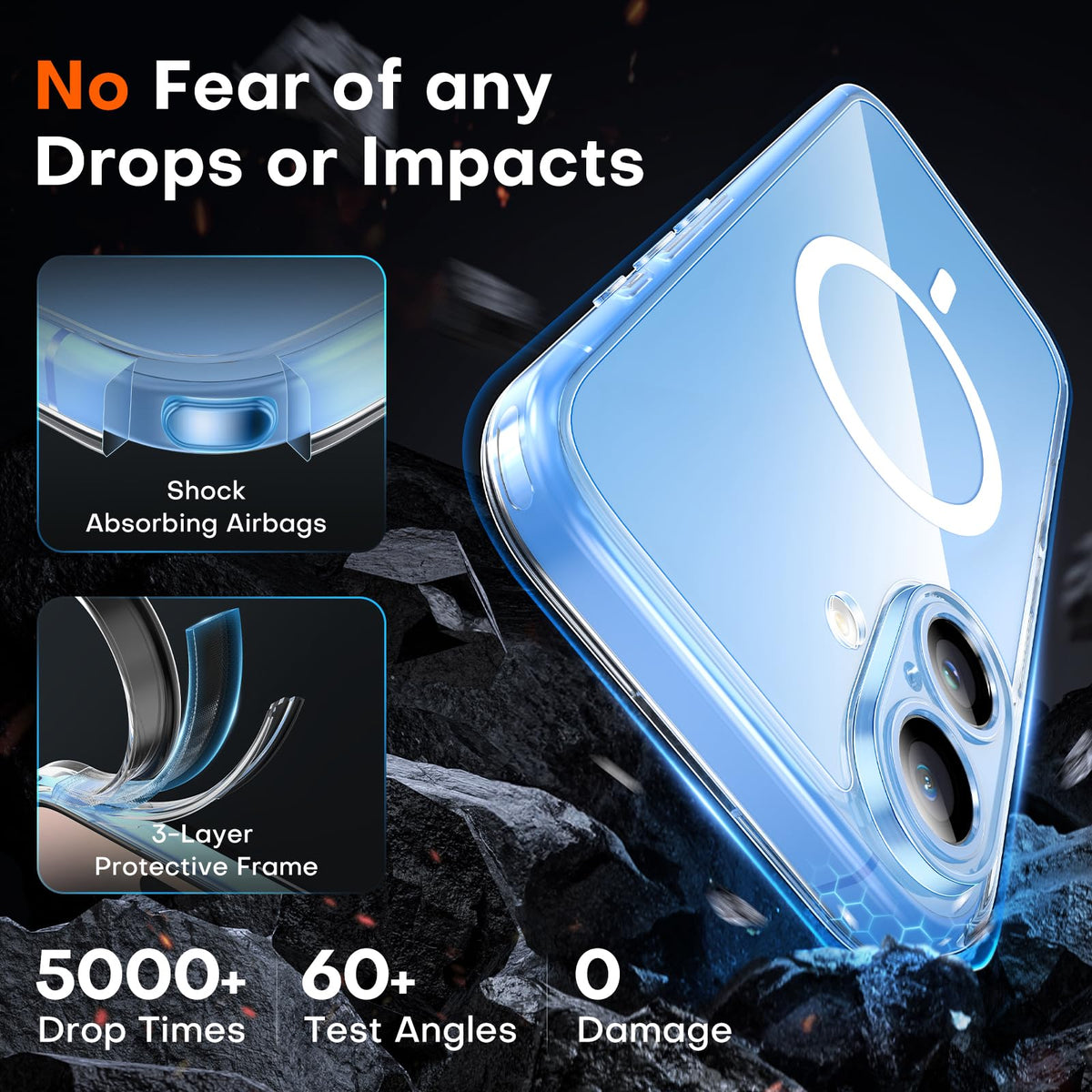 TOCOL Magnetic for iPhone 16 Case 6.1-Inch, Fit for MagSafe, Upgraded [Full Camera Protection] [Never Yellowing] [14FT Military Grade Drop Tested] Military Shockproof Slim Phone Cover (Clear)