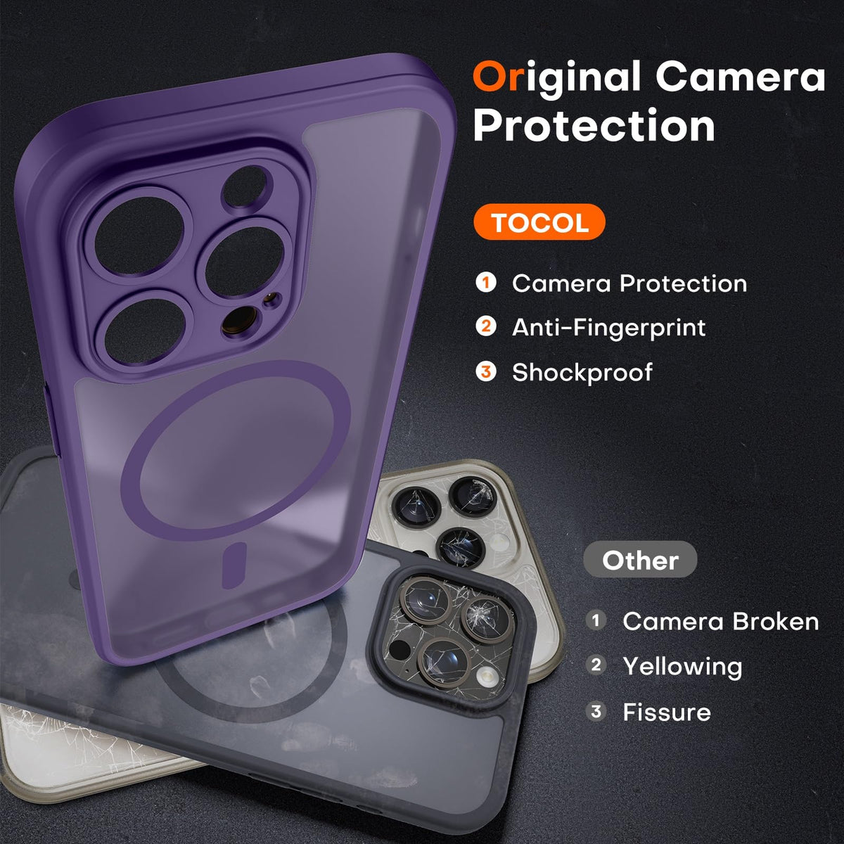 TOCOL for iPhone 15 Pro Max Case, Compatible with MagSafe, Mdnight Purple