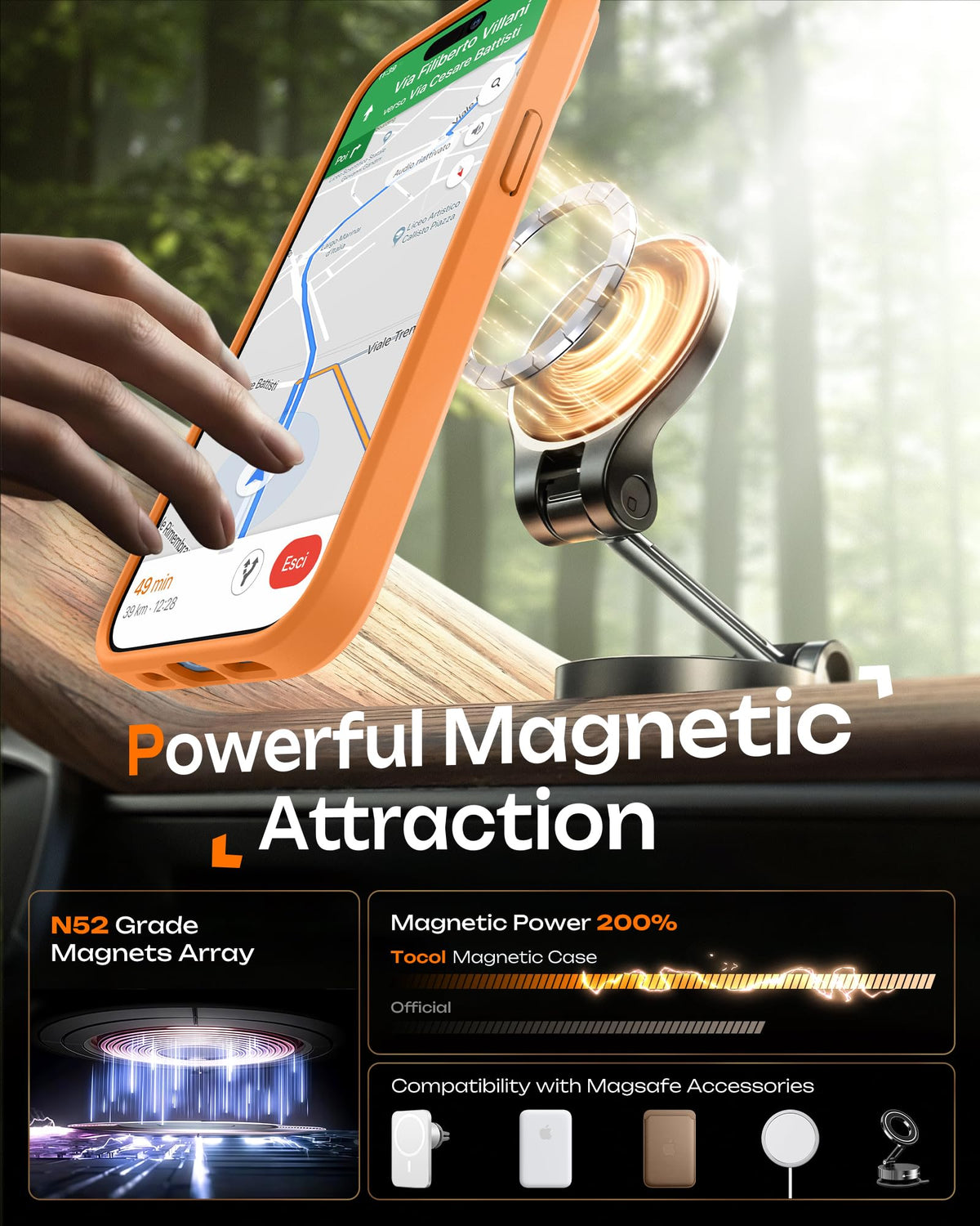 TOCOL for iPhone 15 Case, Compatible with MagSafe, Orange