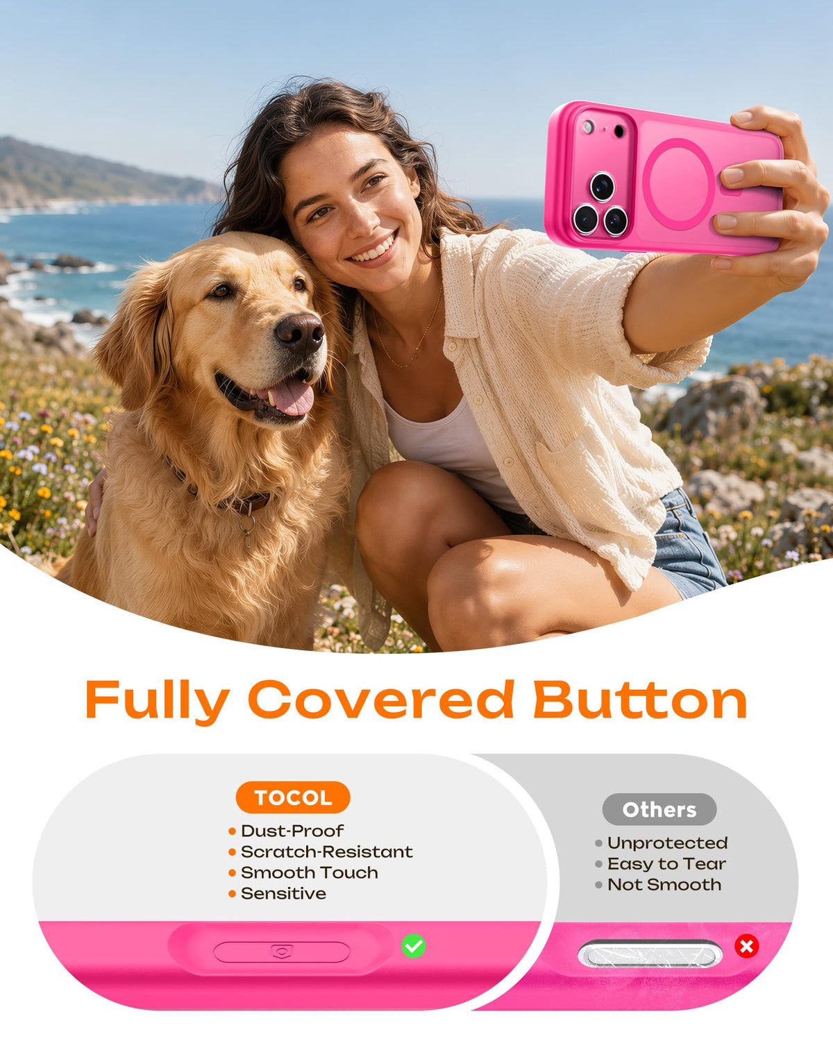 TOCOL for iPhone 18 Pro Case, Compatible with MagSafe, Hot Pink