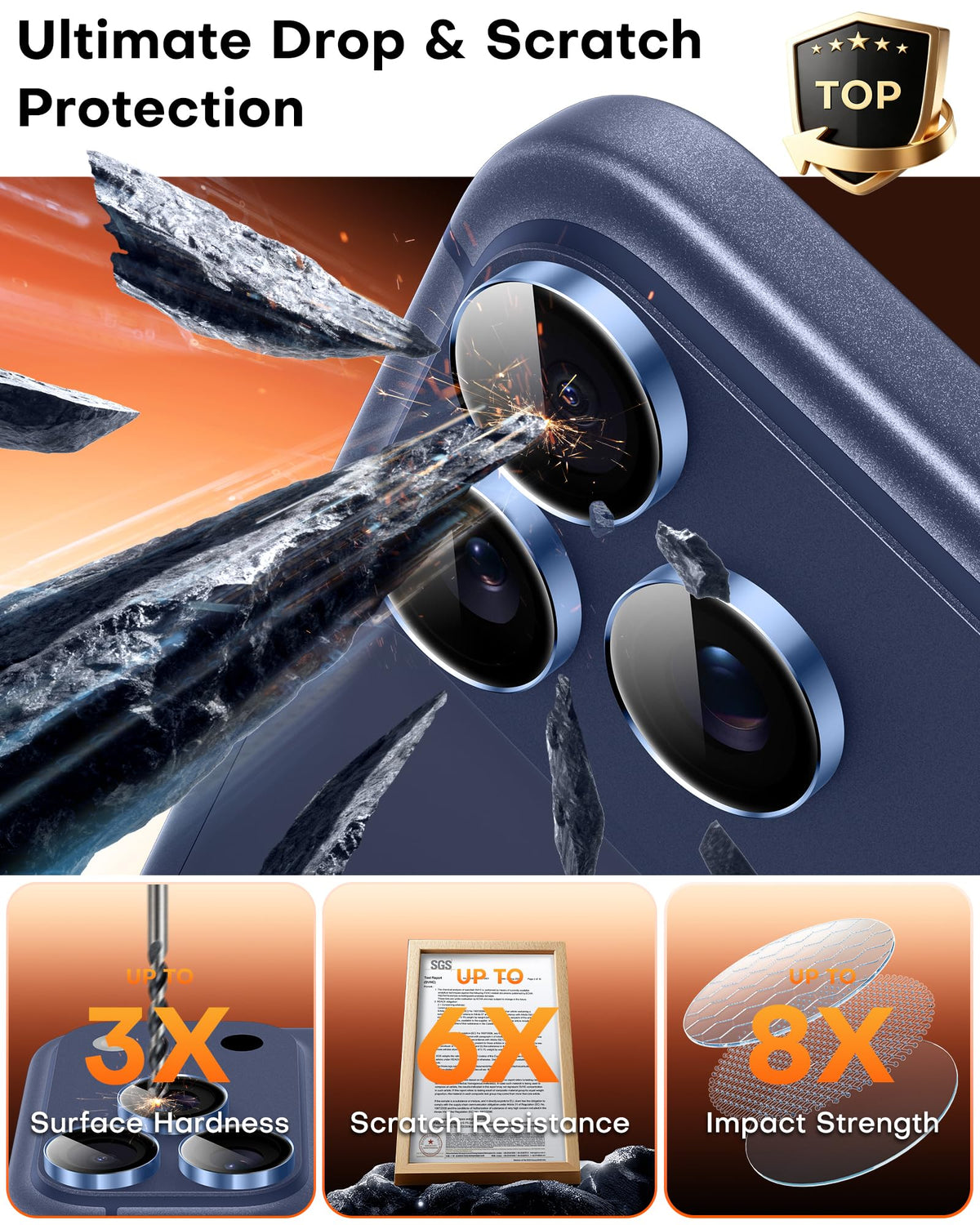 TOCOL Camera Lens Protector for iPhone 17 Pro Max/iPhone 17 Pro Tempered Glass HD Individual Scratch Resistant Camera Cover Accessories Case Friendly 2 Pack（Light Blue）