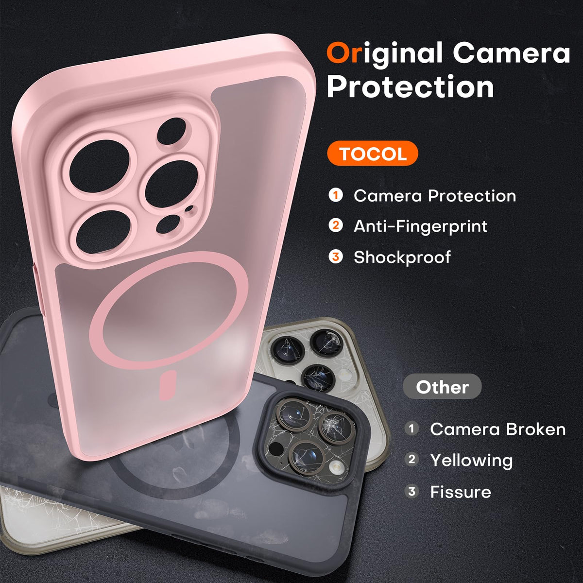 TOCOL for iPhone 14 Pro Case, Compatible with MagSafe, Light Pink