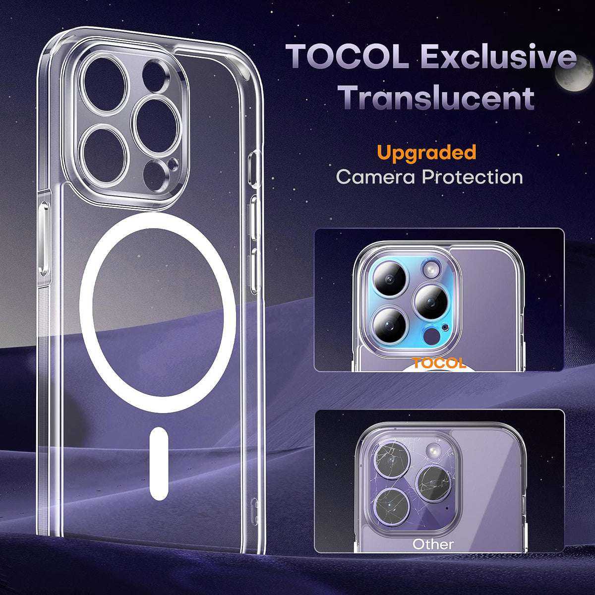 TOCOL Magnetic for iPhone 14 Pro Max Case Clear, Upgraded Full Camera Protection, Compatible with Magsafe, Drop Protection, Phone Cover for iPhone 14 Pro Max 6.7 inch (Clear)