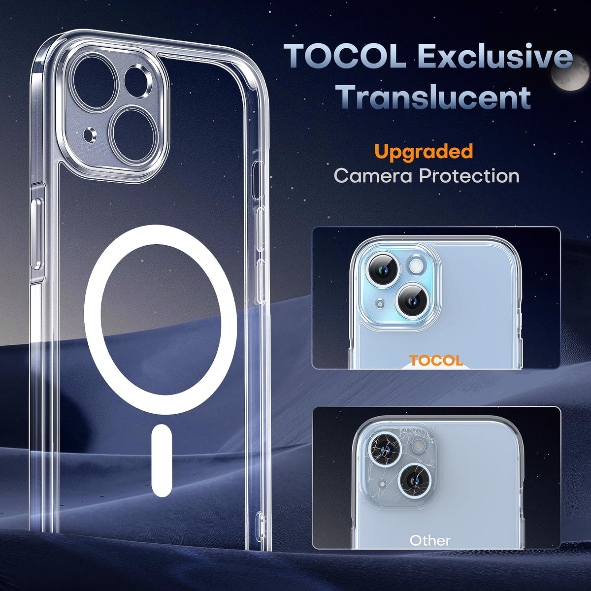 TOCOL Clear Magnetic for iPhone 14 Case 6.1-Inch, Fit for MagSafe, Upgraded [Full Camera Protection], [Never Yellowing] Protective HD Hard Shockproof Slim Phone Cover (Clear)