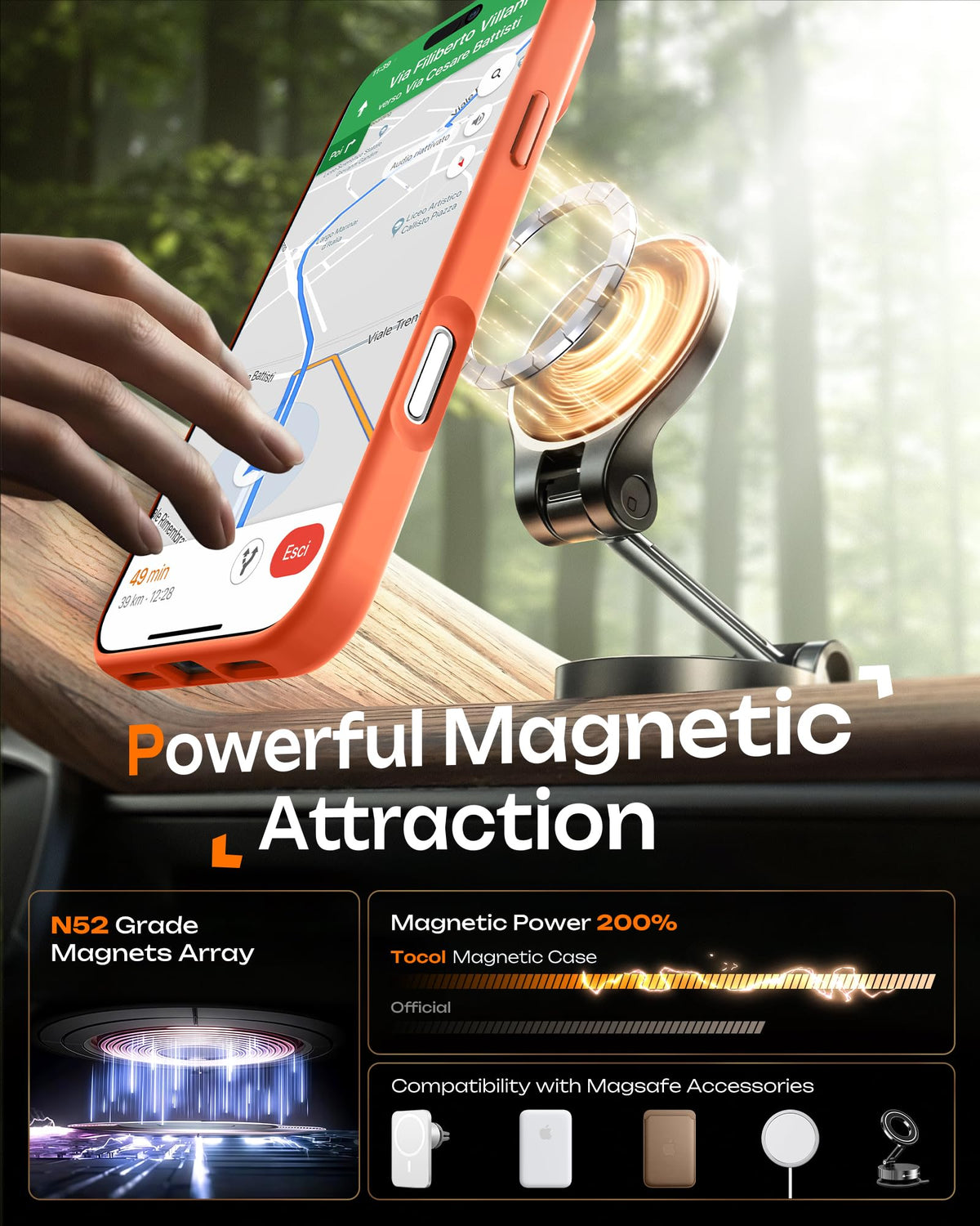 TOCOL for iPhone 16 Pro Case, Compatible with MagSafe, Orange