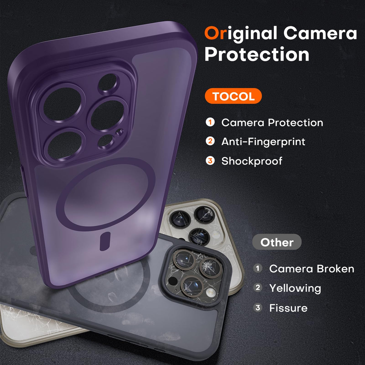 TOCOL Magnetic for iPhone 14 Pro Max Case, Upgraded Full Camera Protection, Compatible with Magsafe, Drop Protection, Translucent Matte Back Bumper Phone Cover 6.7-Inch（Midnight Purple）