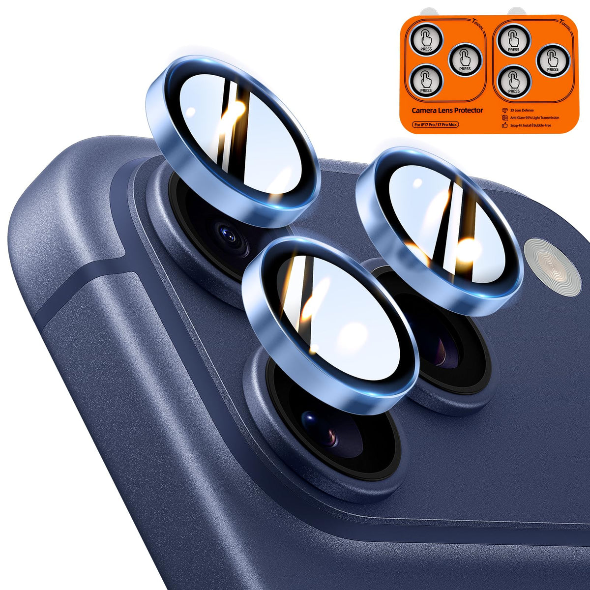 TOCOL Camera Lens Protector for iPhone 17 Pro Max/iPhone 17 Pro Tempered Glass HD Individual Scratch Resistant Camera Cover Accessories Case Friendly 2 Pack（Light Blue）