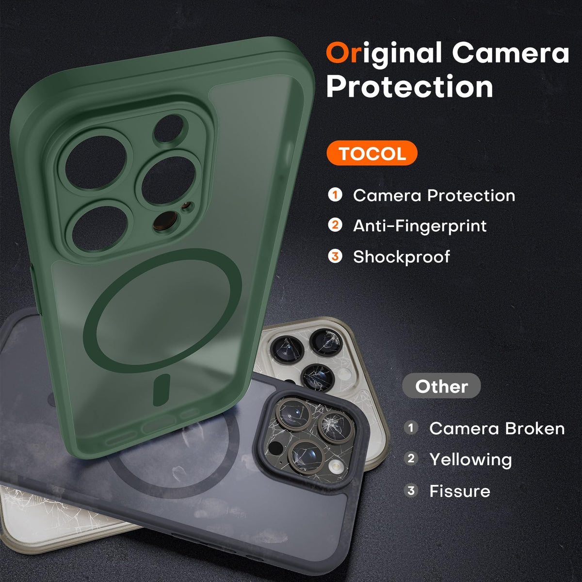 TOCOL for iPhone 15 Pro Case, Compatible with MagSafe, Alpine Green