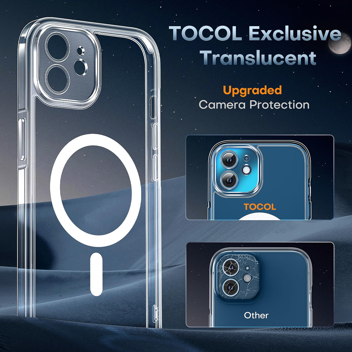 TOCOL Magnetic for iPhone 12 Case Clear, Upgraded Full Camera Protection, Compatible with Magsafe, Drop Protection, Phone Cover for iPhone 12 6.1 inch (Clear)