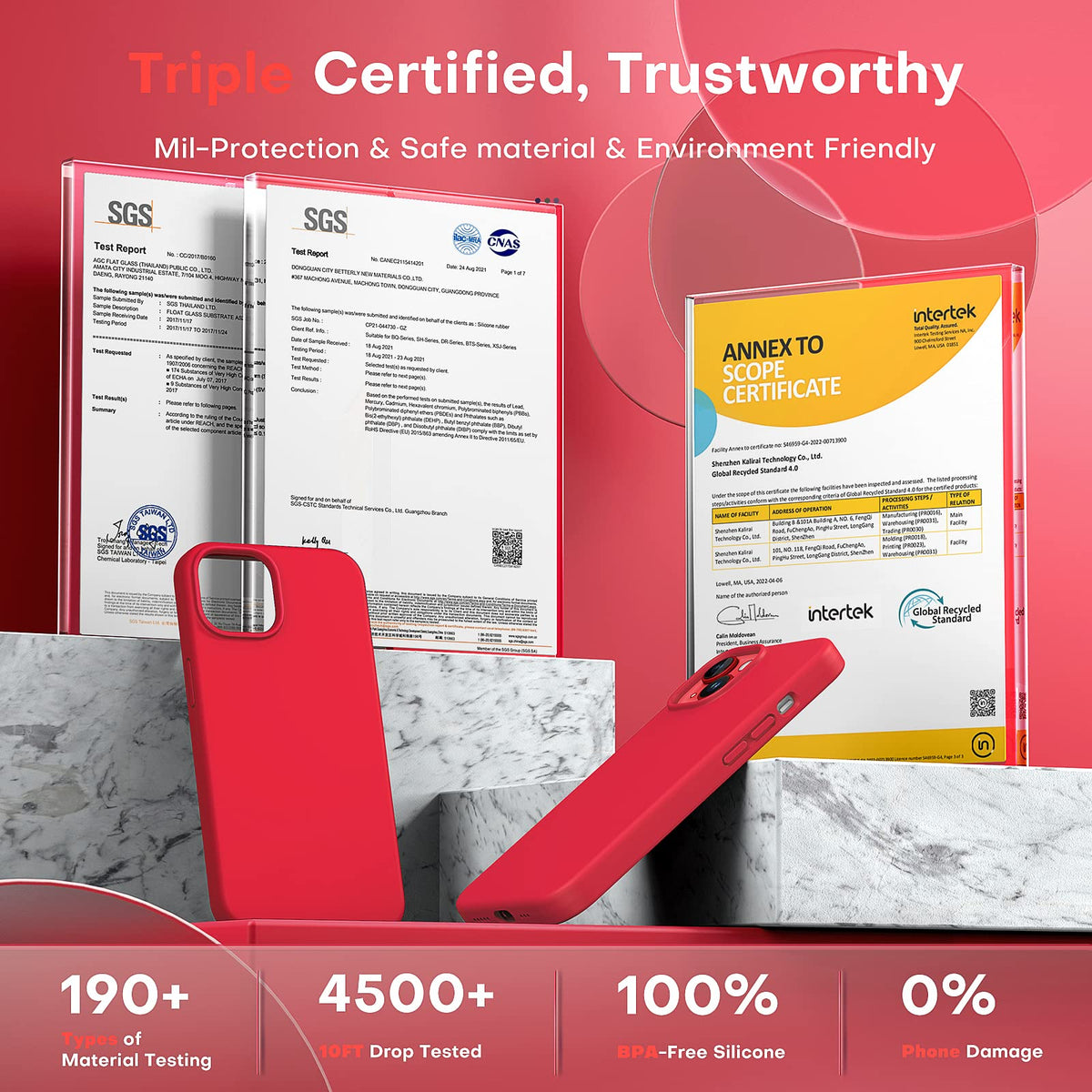 TOCOL for iPhone 14 Case, Slim Silicone Case for 14 6.1 Inch, Precise Fit, Anti-Slip, Drop Protection, Red